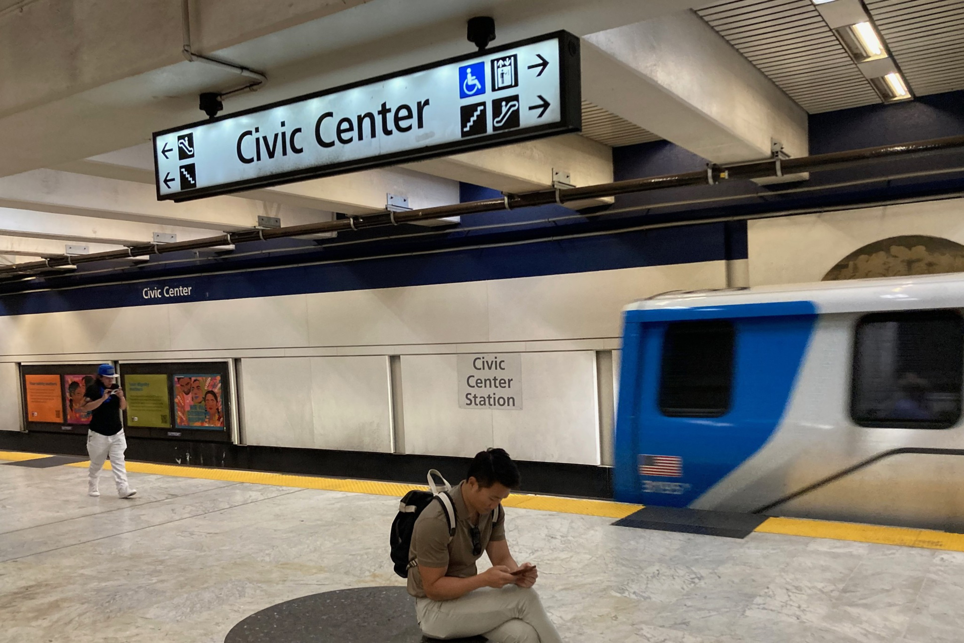 Passengers wait for BART trains on the platform at Civic Center Station in Downtown San Francisco on Friday, Sept. 8, 2023. Bay Area Rapid Transit (BART) has seen a recent increase in ridership following months of declining ridership during the COVID pande