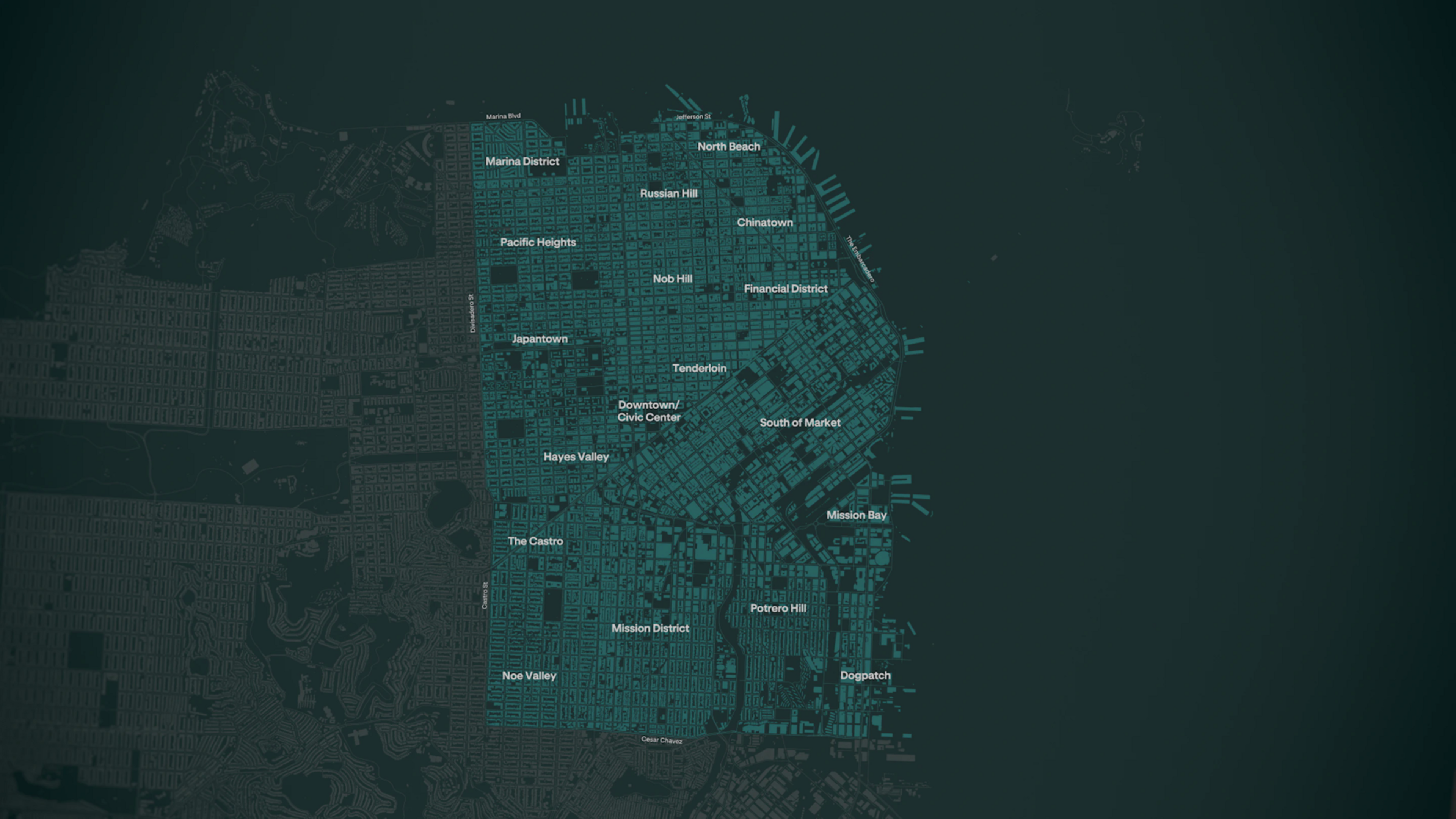 A map highlights San Francisco neighborhoods, including Marina District ...