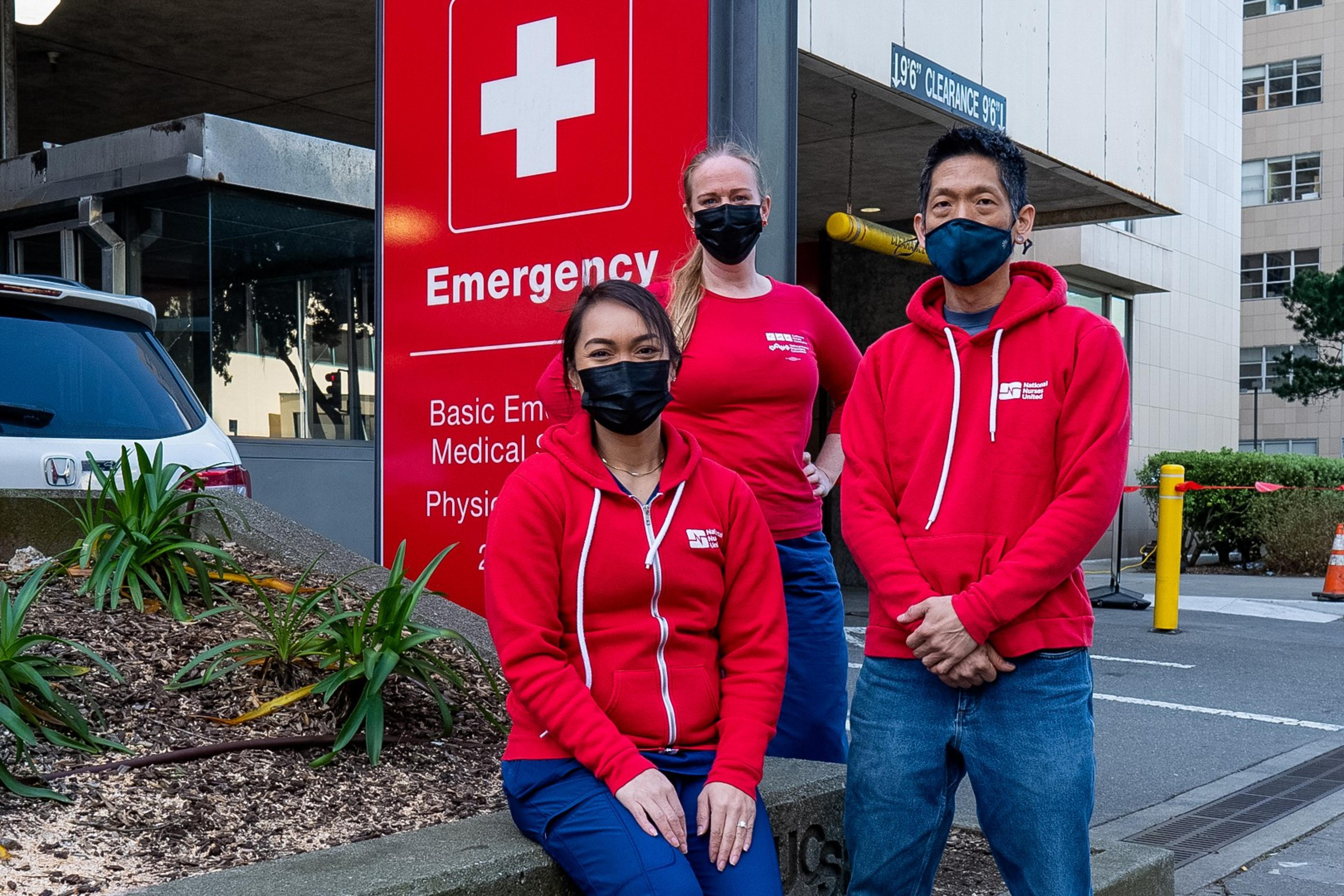 Lauren Nunez (left), Bridget Parr (center), and Dave Thomson (right ) at the University of California San Francisco (UCSF) Parnassus Heights campus in San Francisco, CA on March 23, 2023. | Justin Katigbak for The Standard