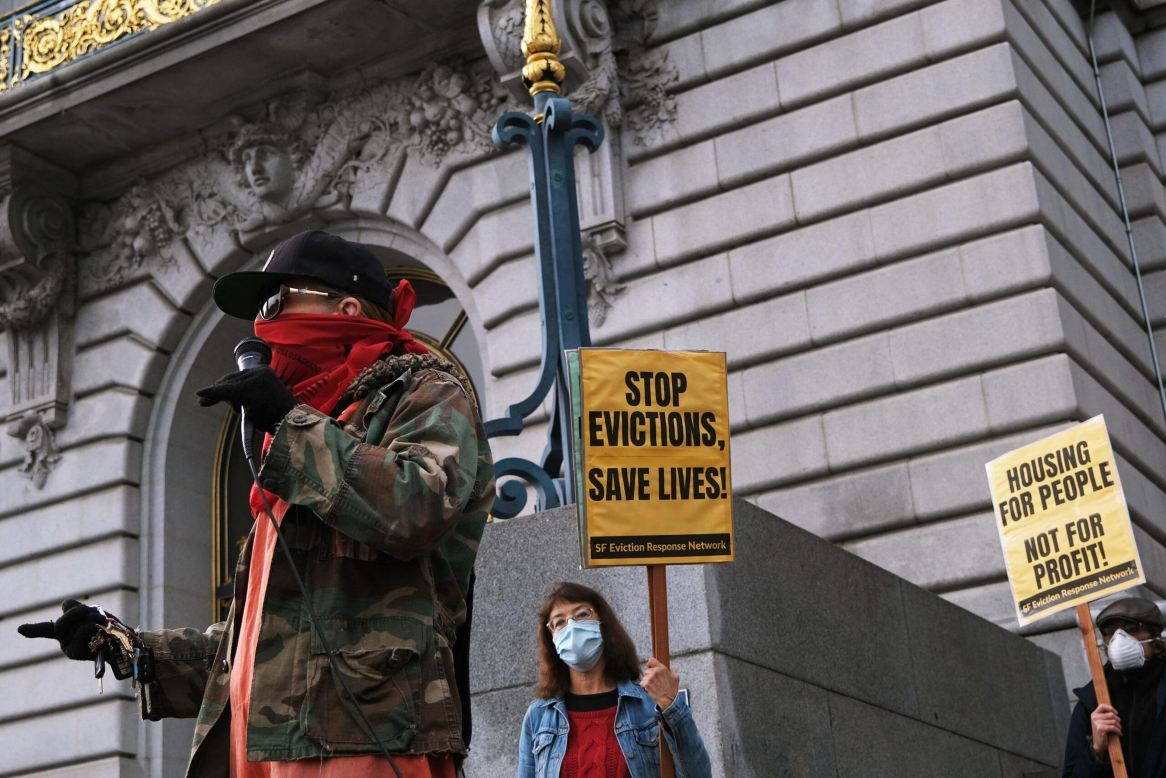 Protestors rally in SF to stop evictions.