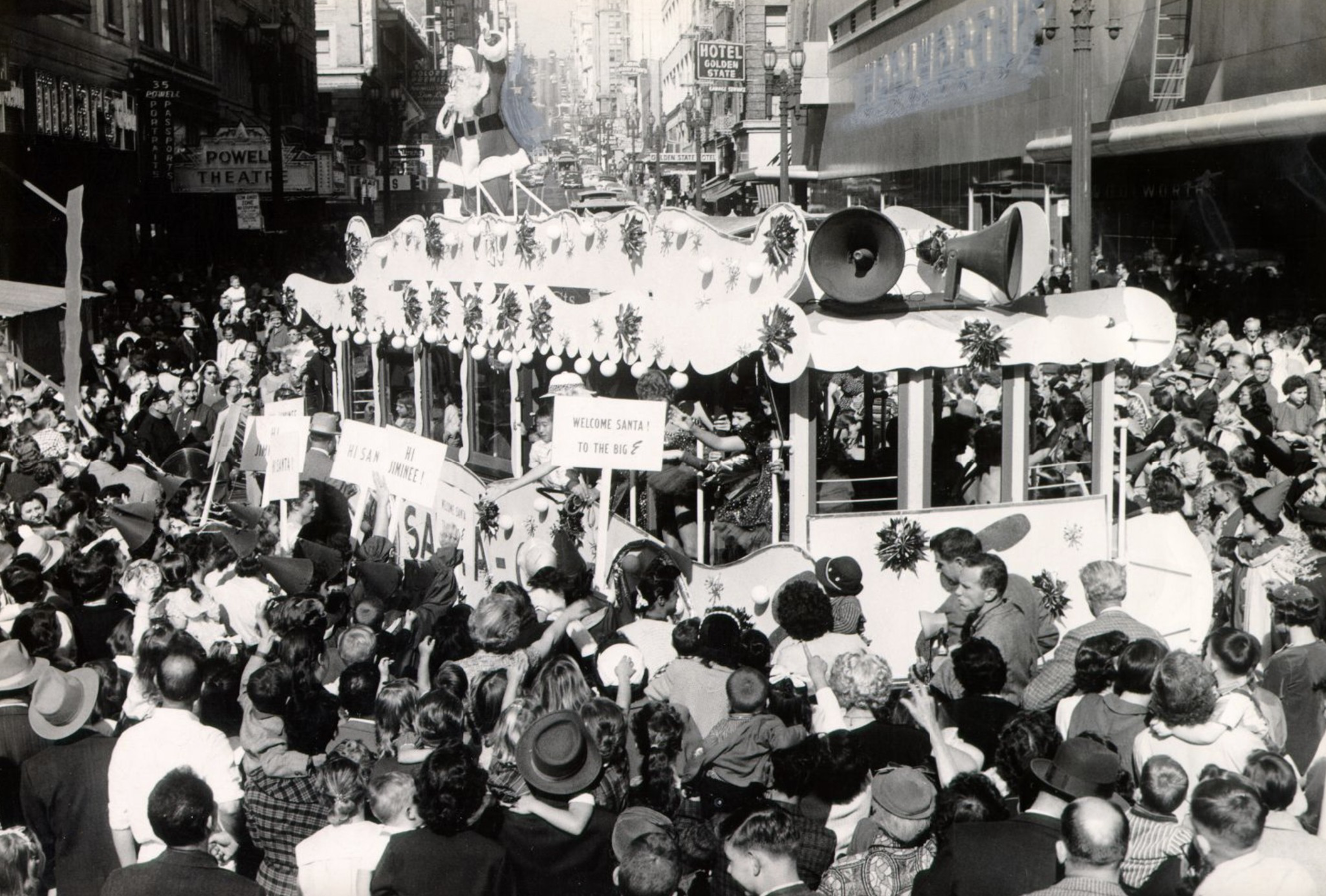 Santa Claus arrives outside the Emporium to the delight to thousands of children in San Francisco.