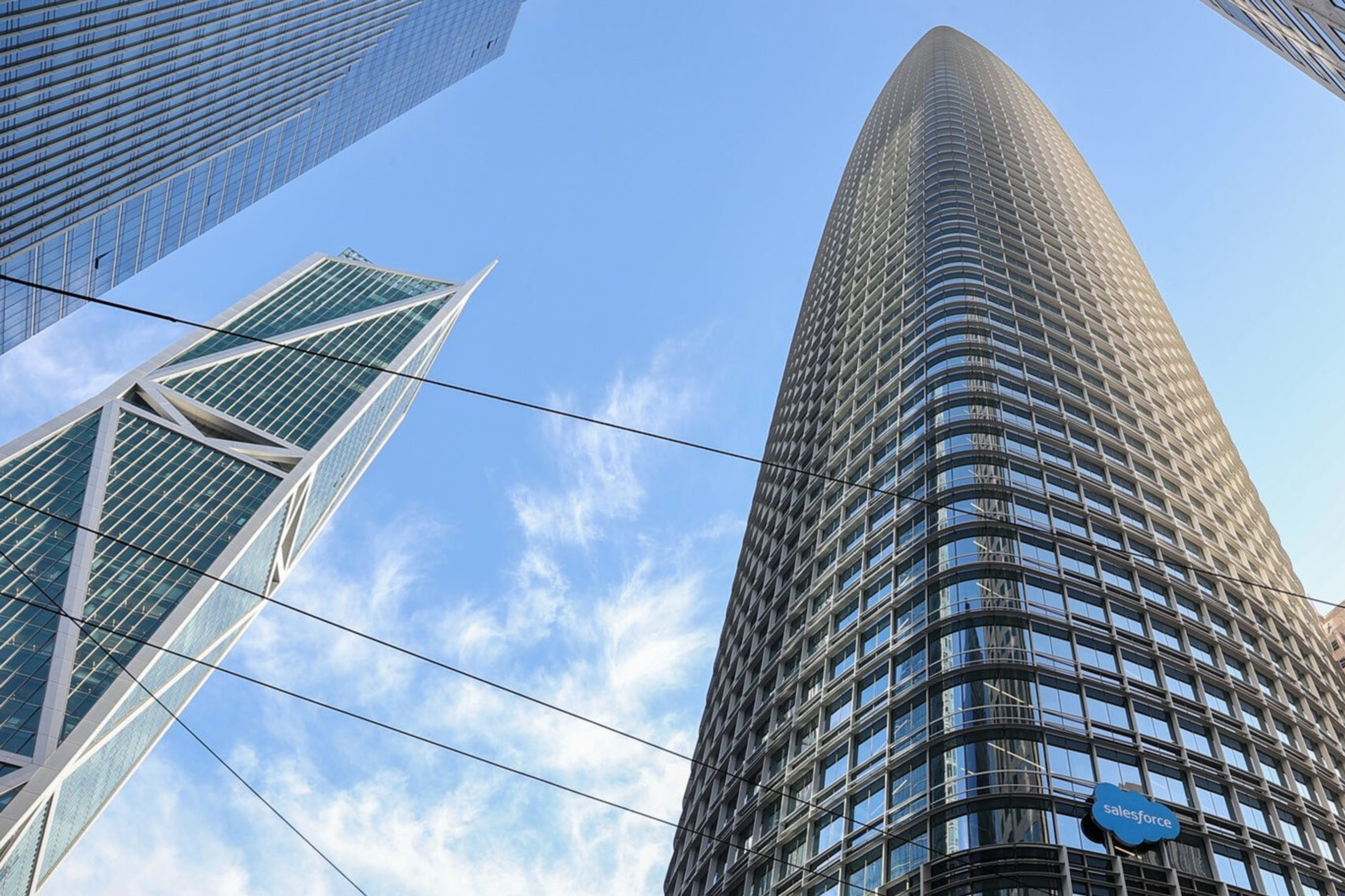 A view of Salesforce Tower, the largest high-rise in San Francisco, from street level.