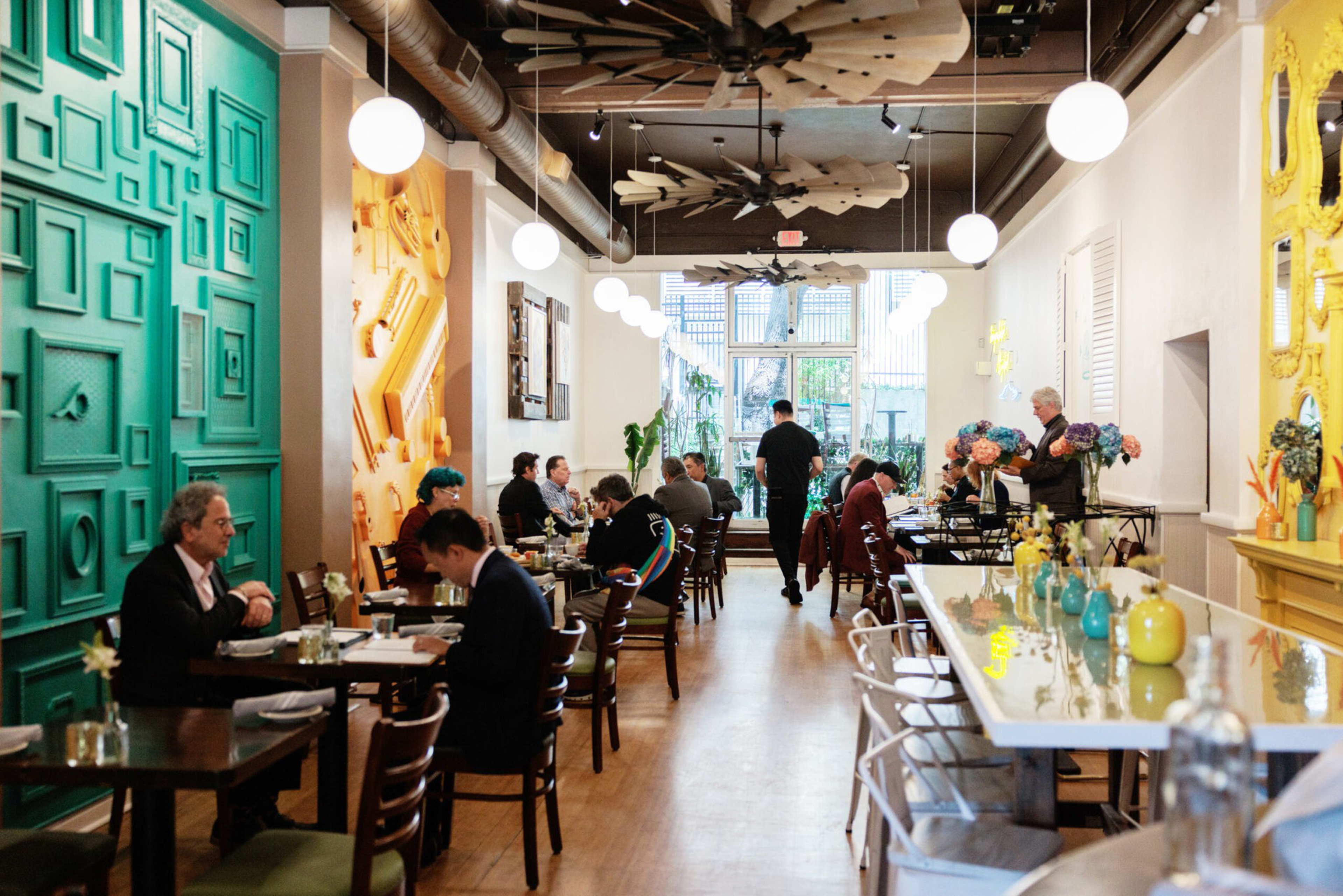 A crowded restaurant interior.