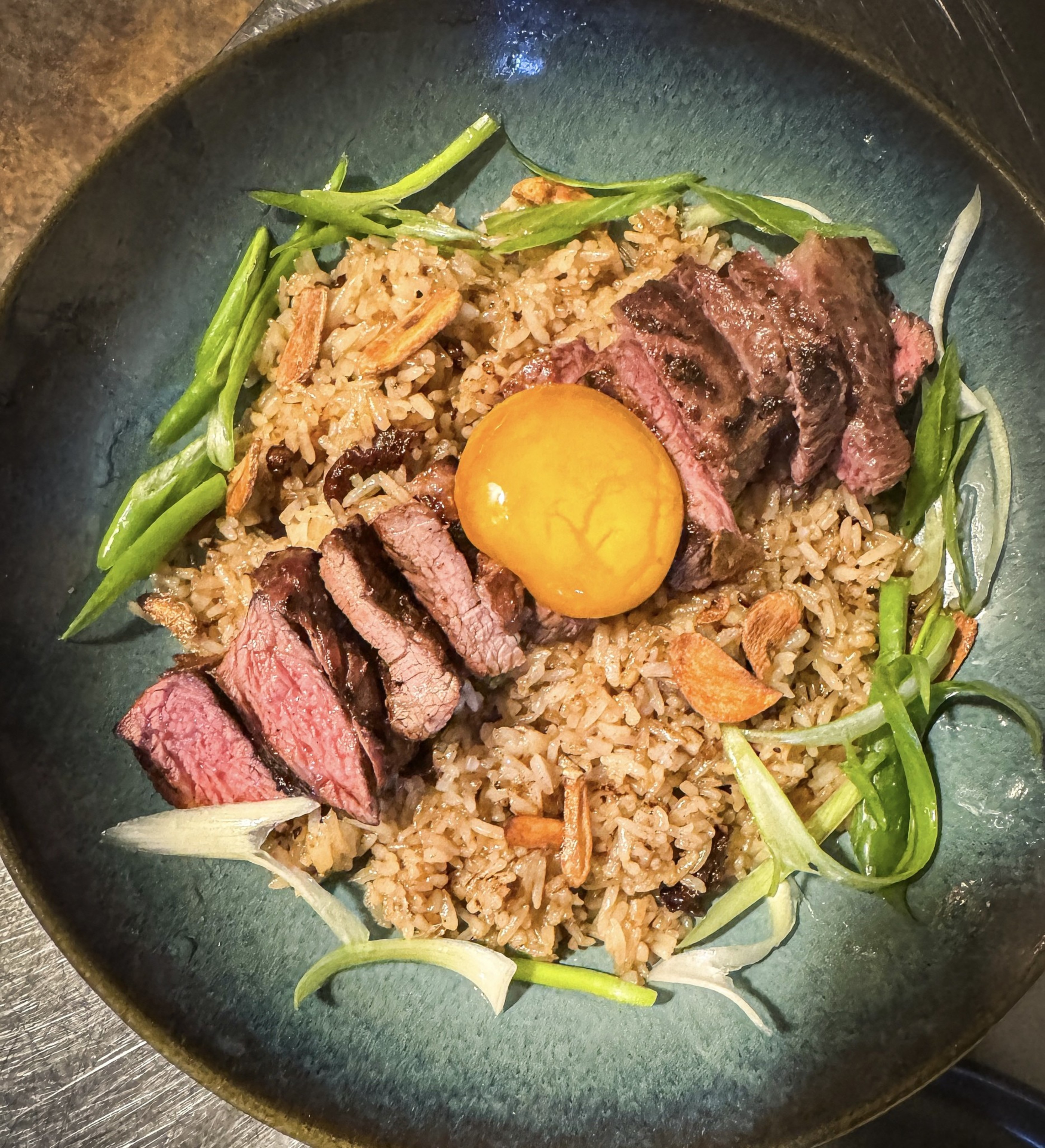Fried rice with beef and soy-cured egg at Khao Tiew