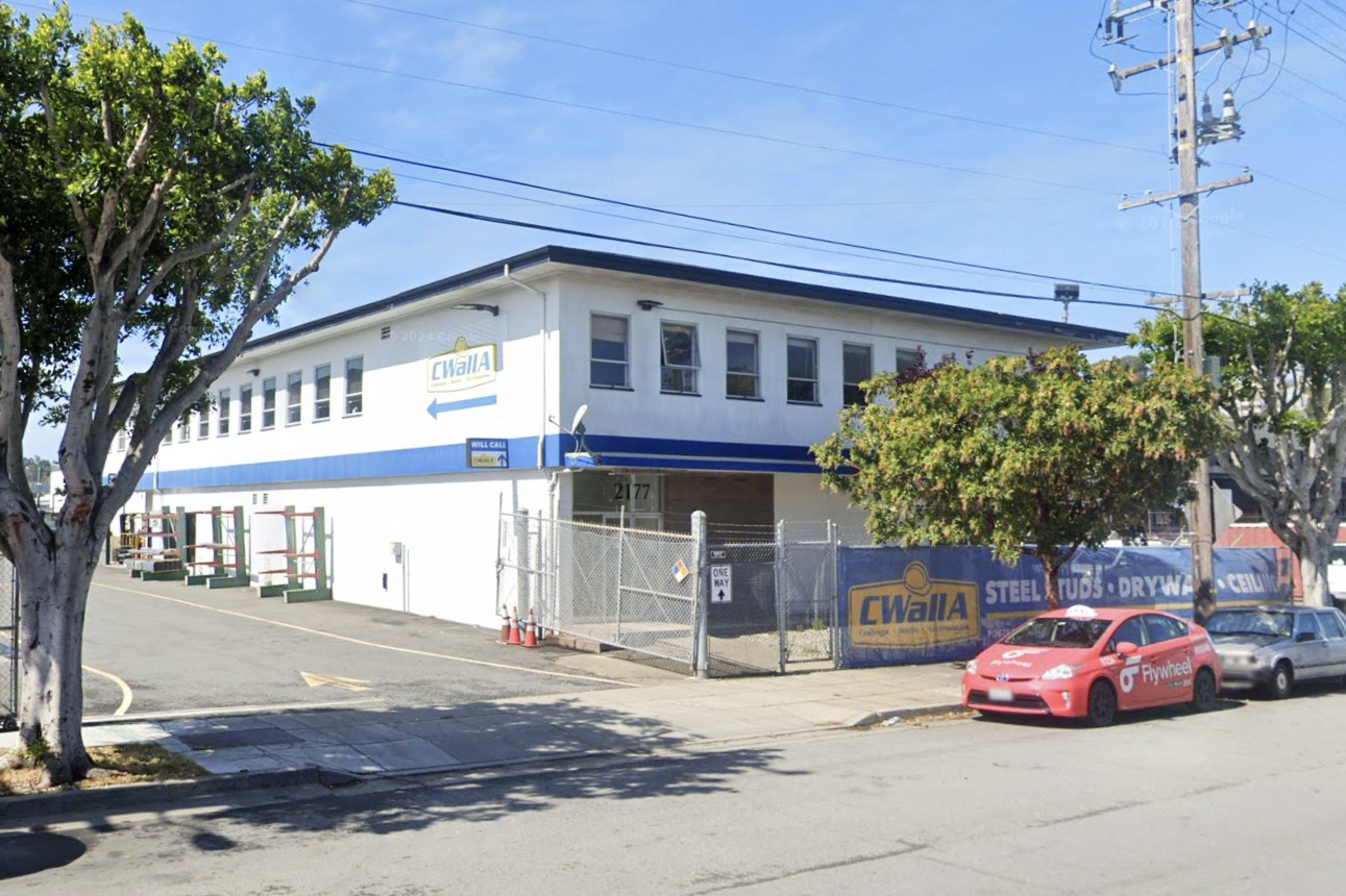 Street view of an industrial building located at 2177 Jerrold Ave. in San Francisco.