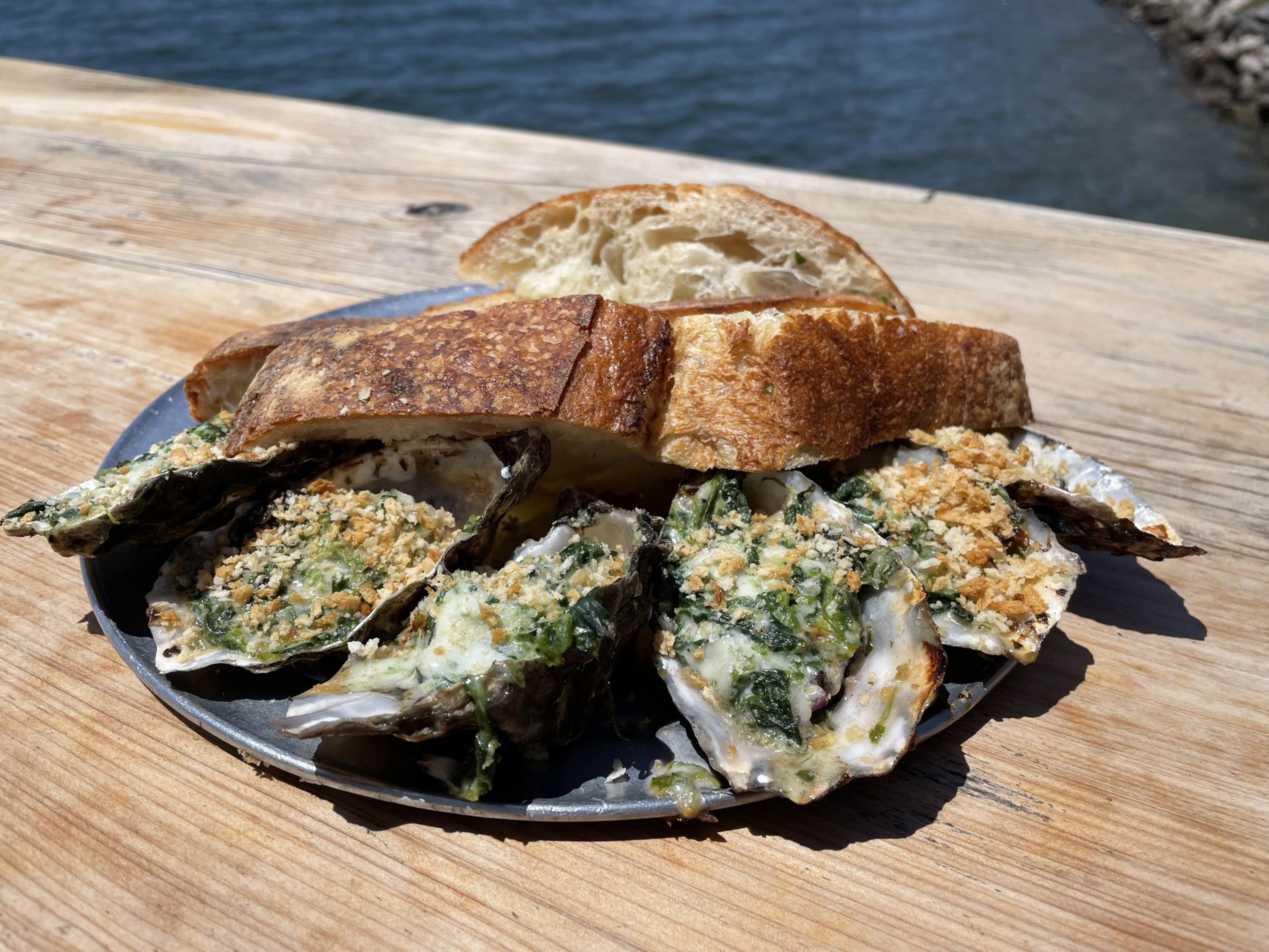 A plate of Oysters Rockefeller. 
