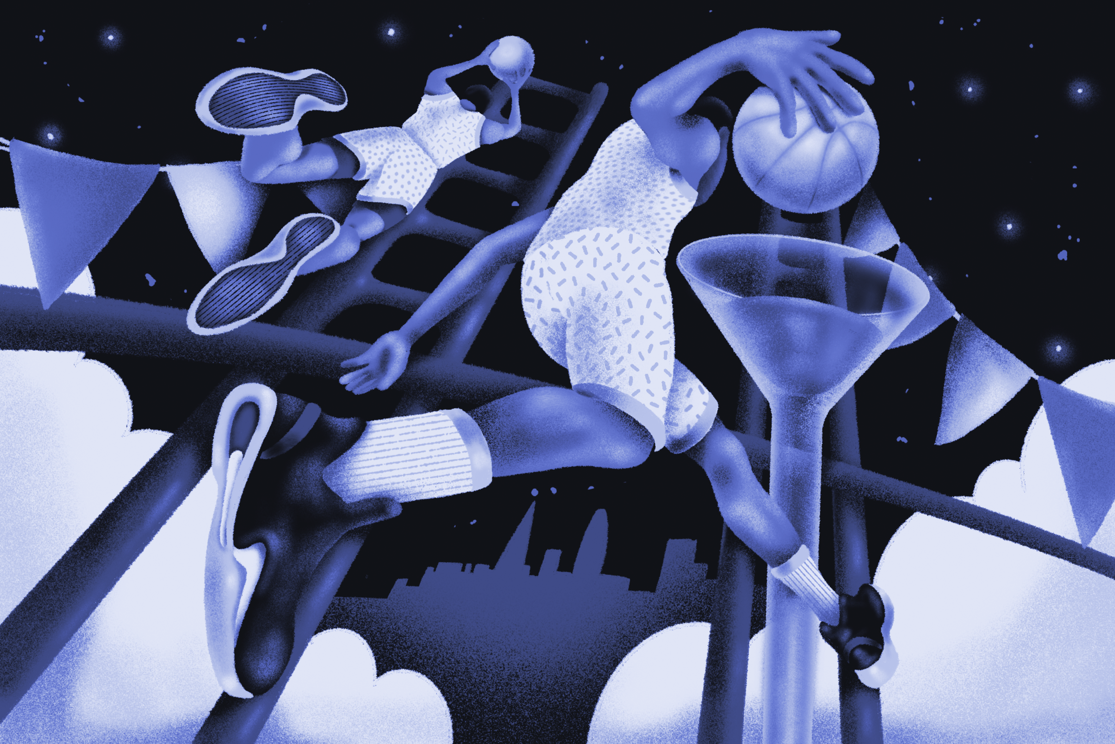 An illustration of basketball players