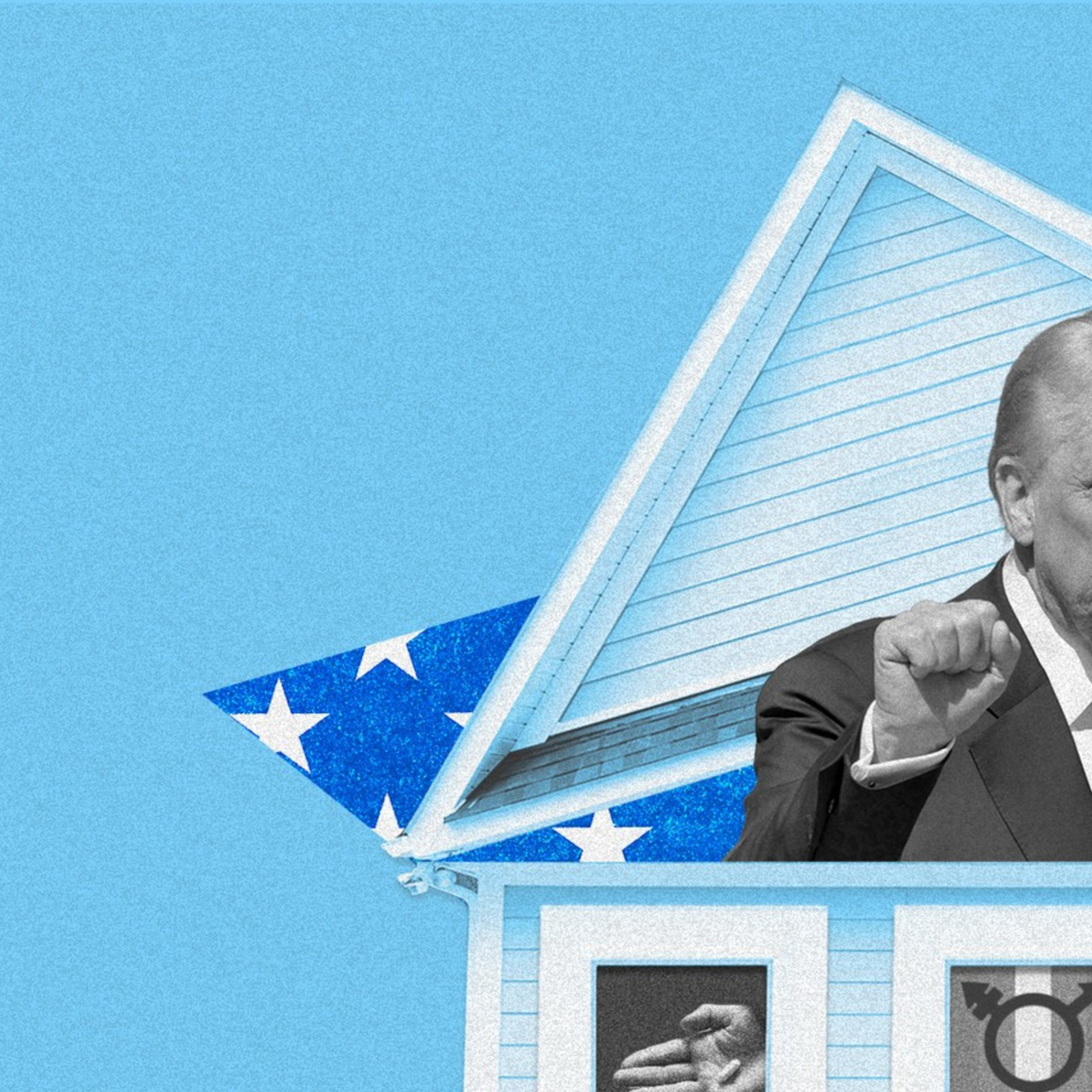 A man popping out of a roof.