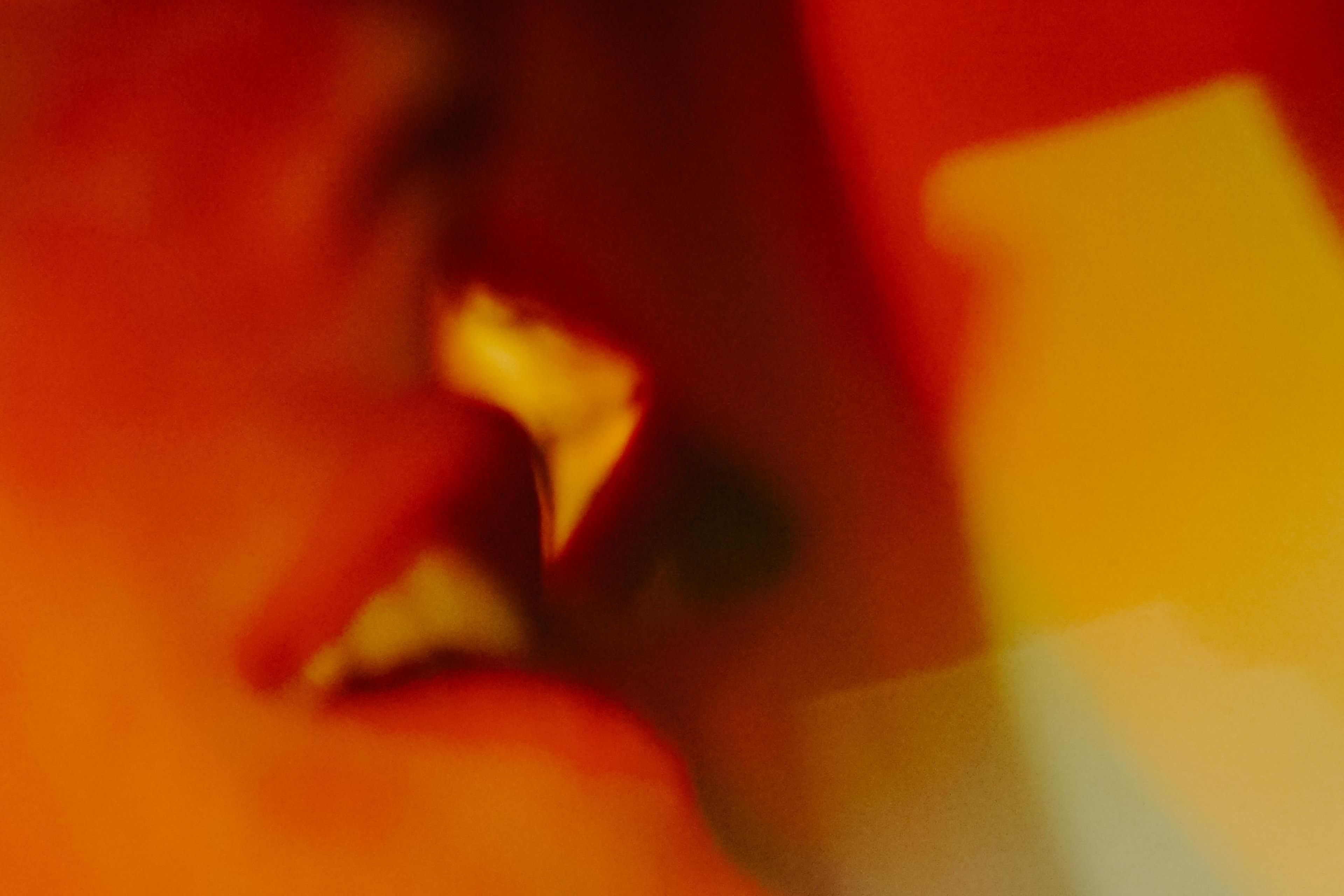 An abstract image of a couple kissing