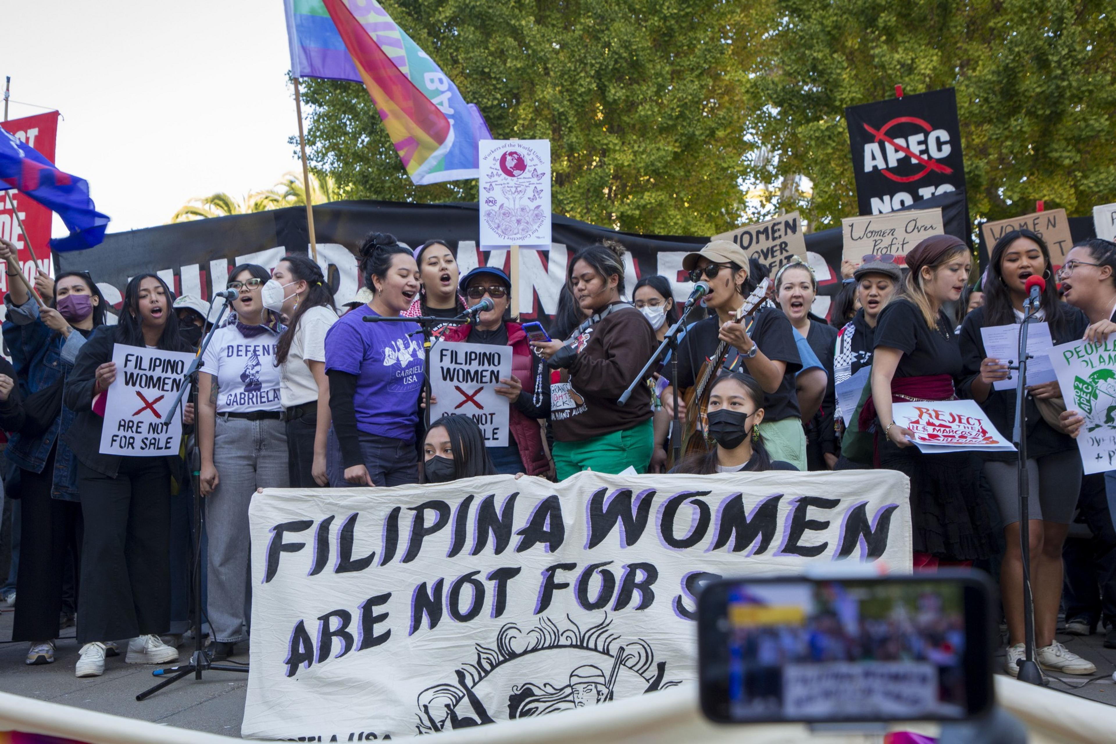 Gabriela USA sings at the No 2 APEC protest. 