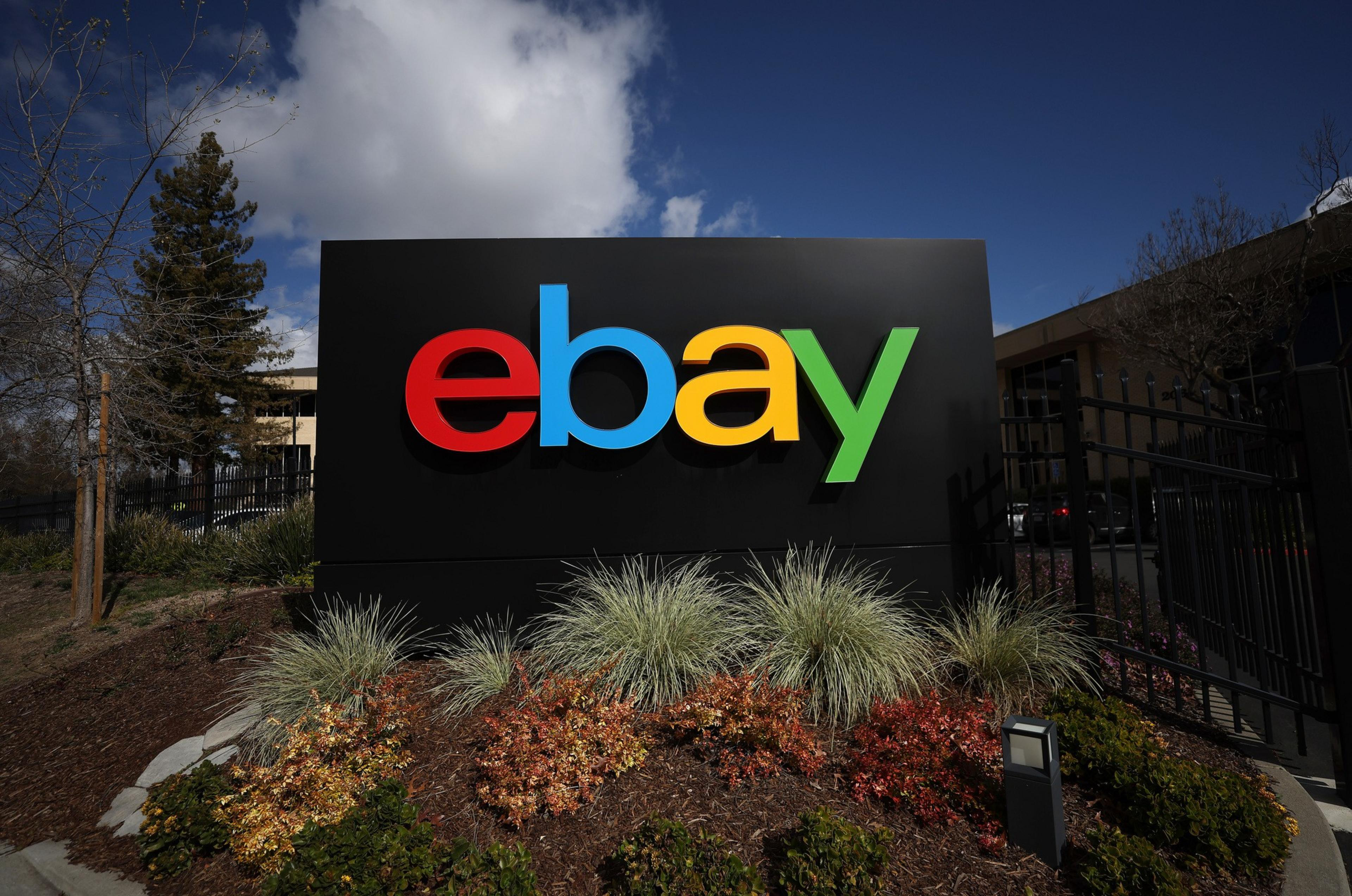 A sign for the company ebay seen outside an office building