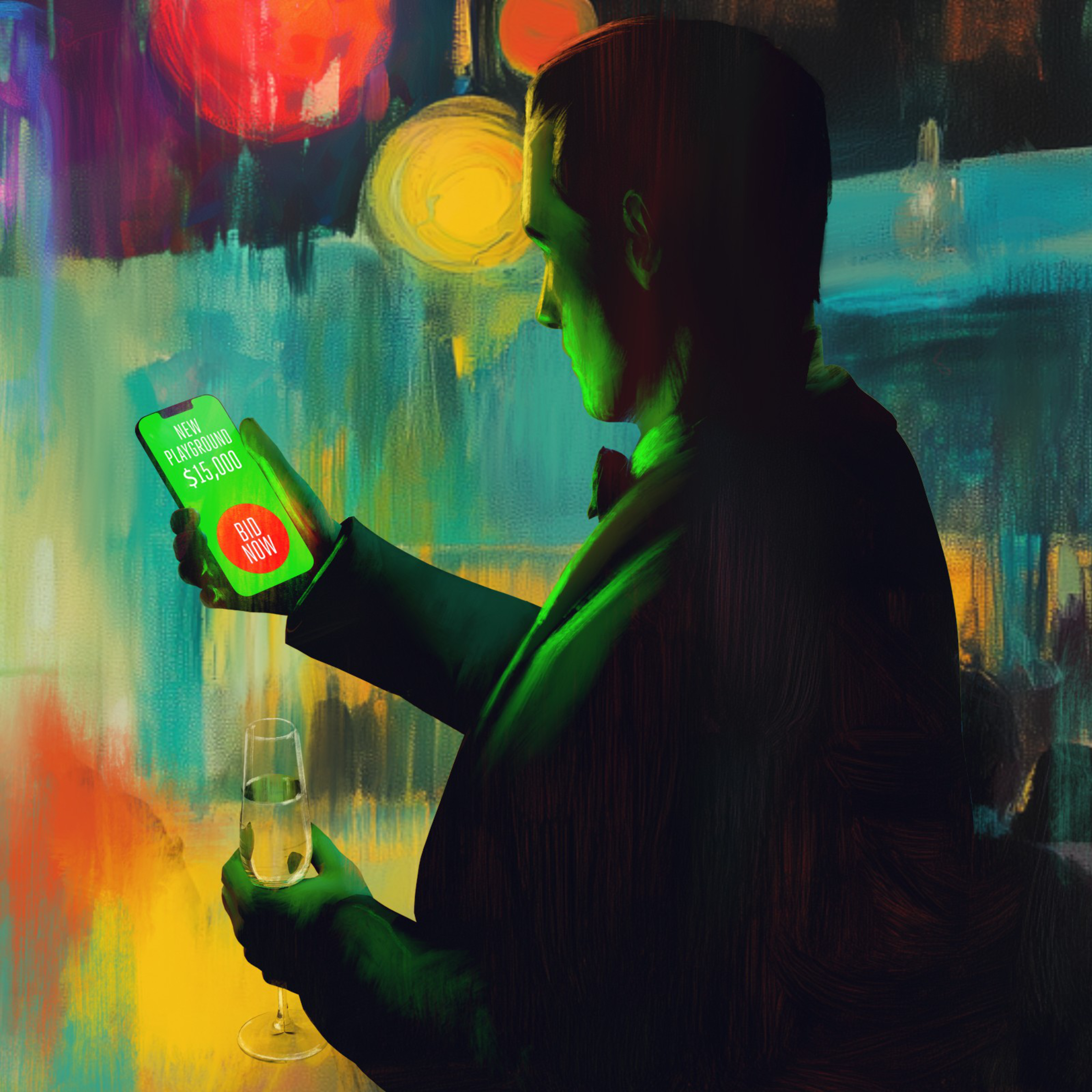 An illustration of a man bidding