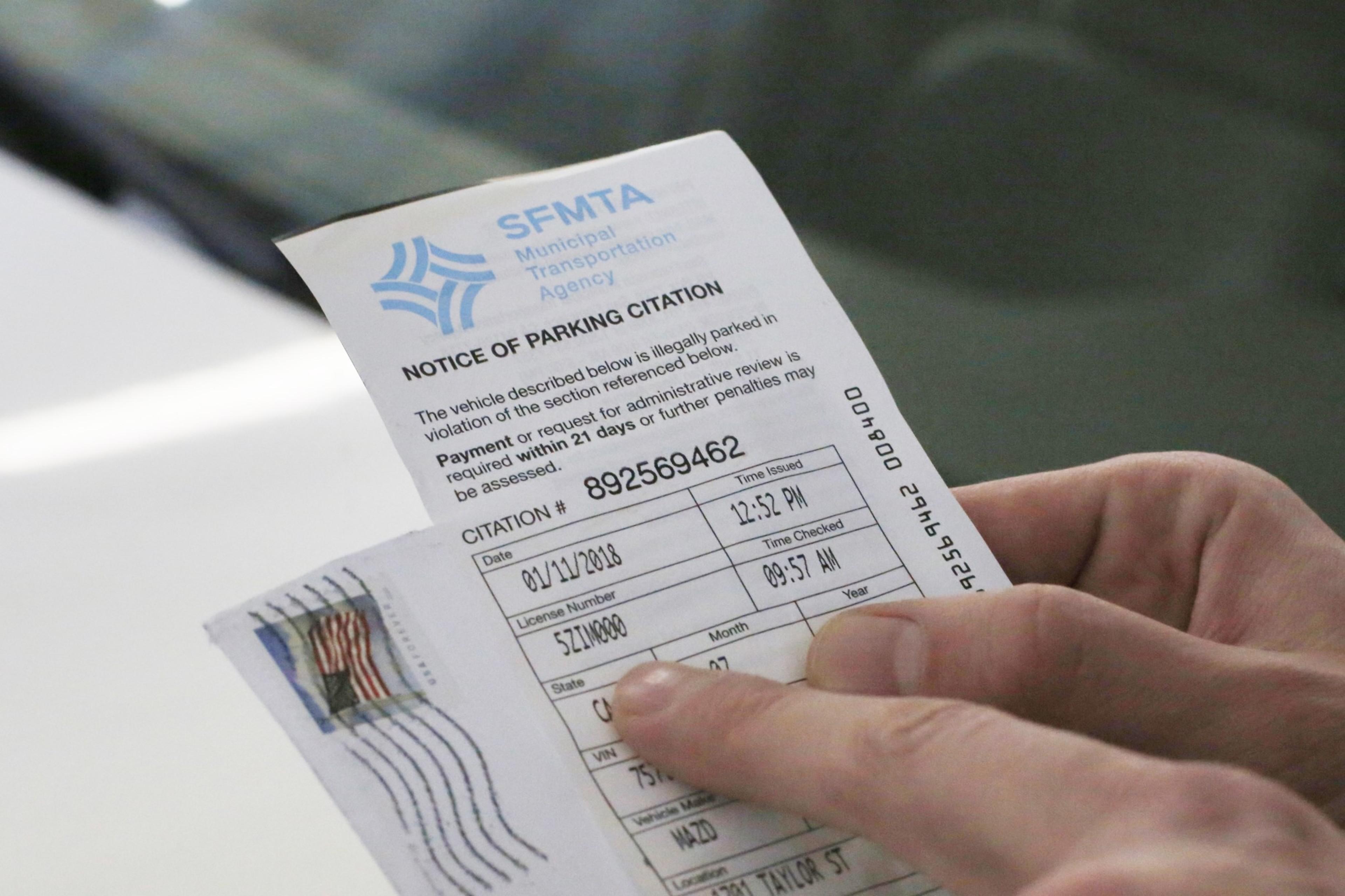 An image of a SFMTA parking citation.