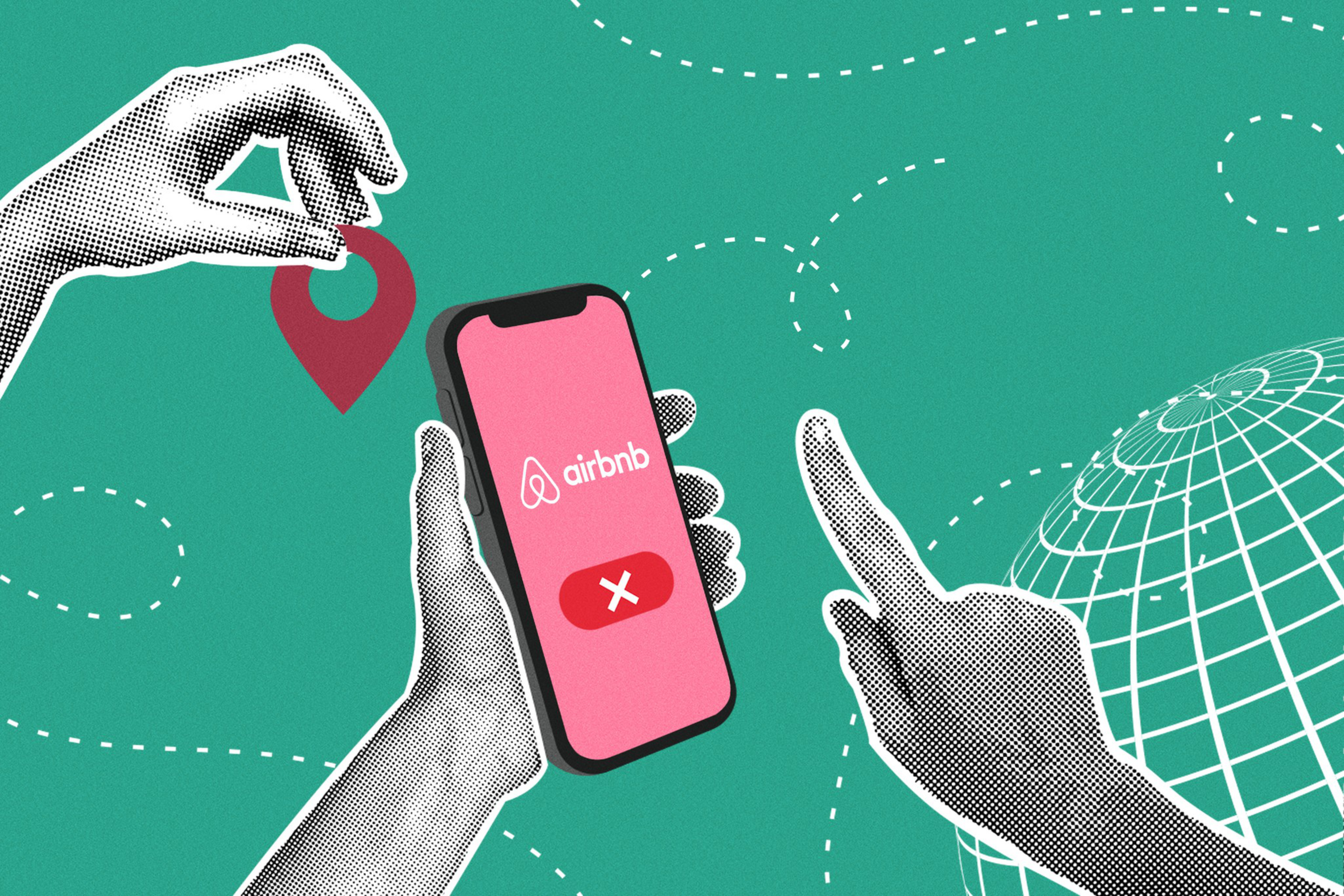 A photo illustration of hands holding a phone