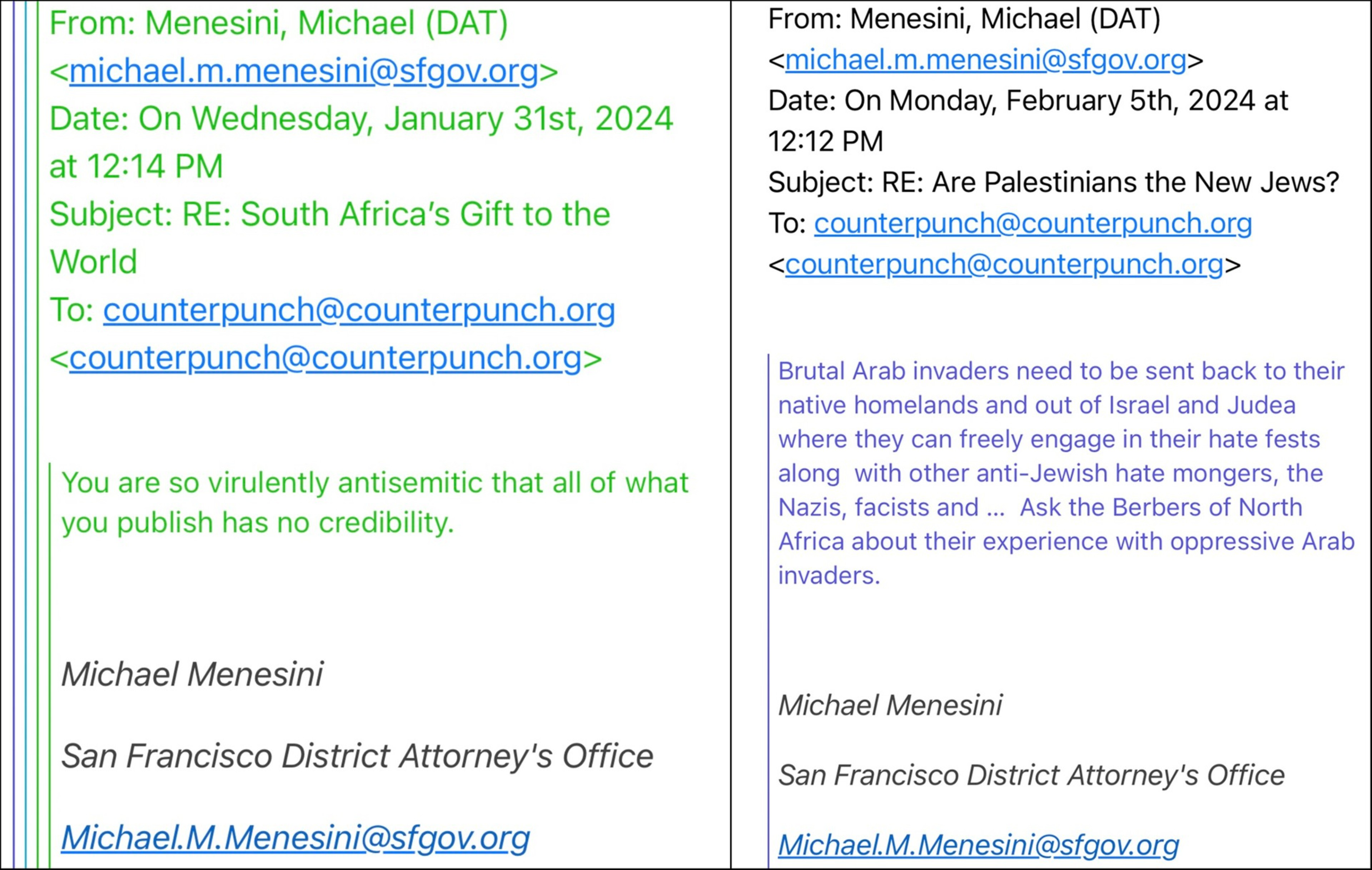 A screenshot of two emails tweeted.