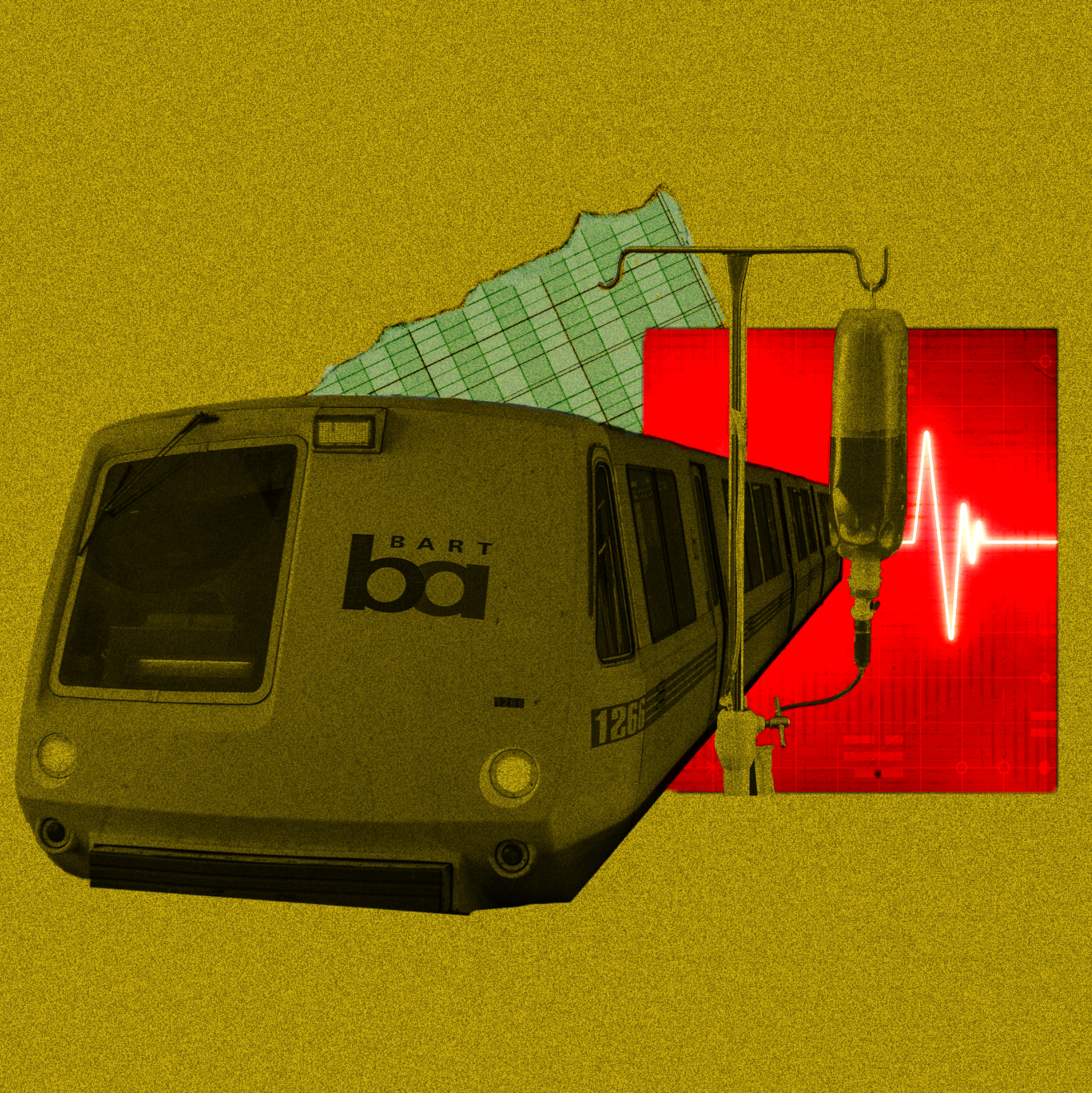 A photo collage depicting a train and 2 scraps of paper.