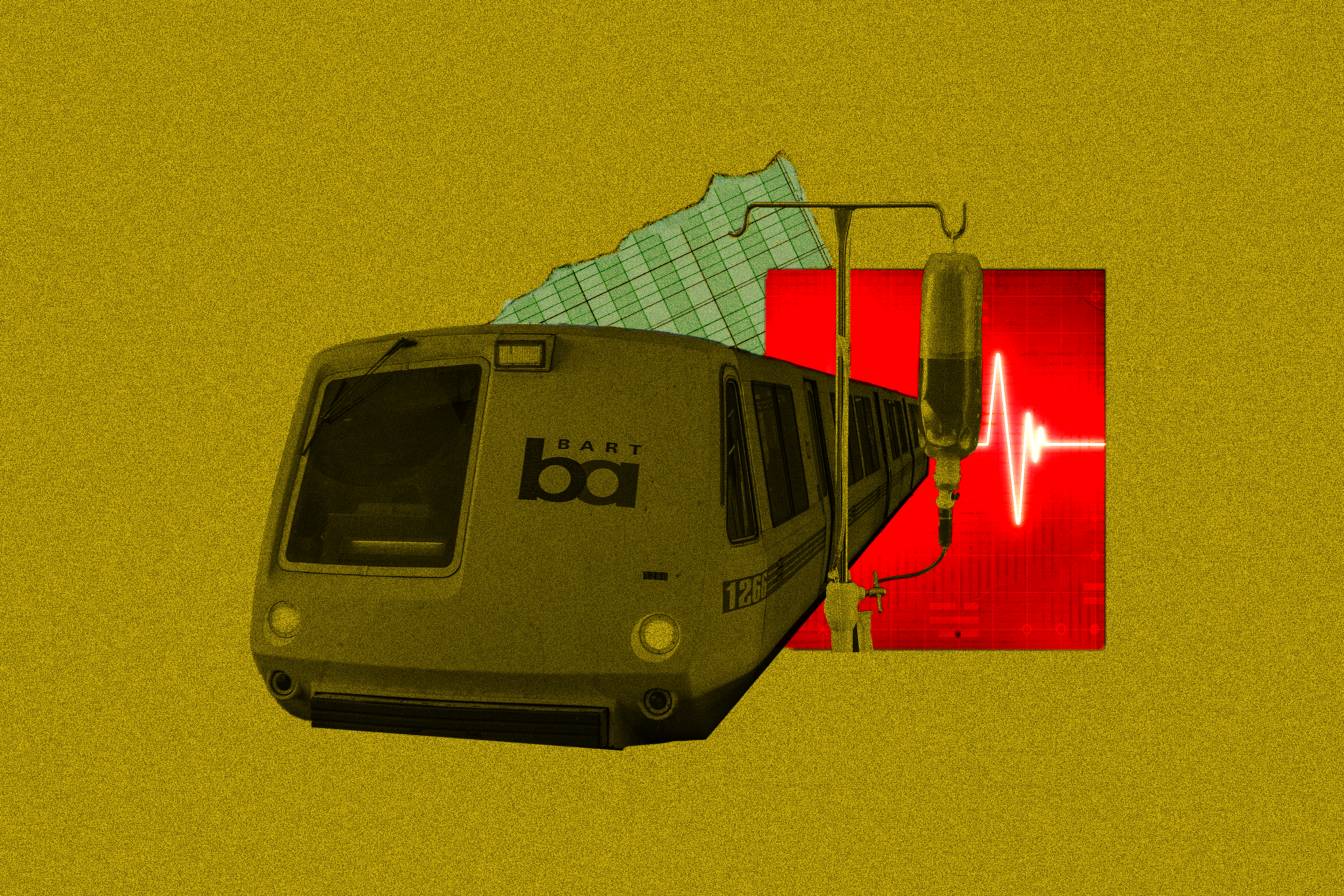 A photo collage depicting a train and 2 scraps of paper.