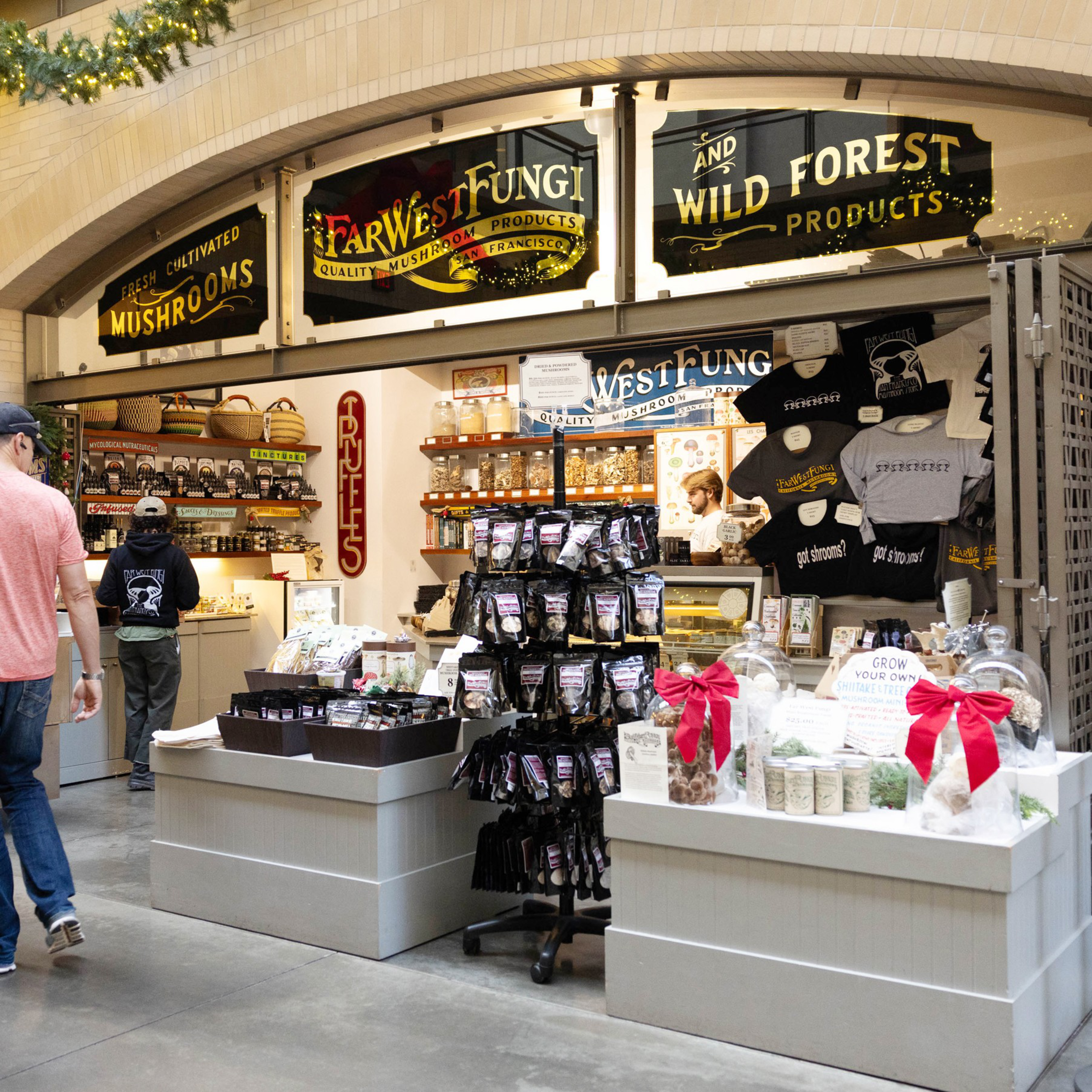 The storefront and exterior of Far West Fungi in the Ferry Building.