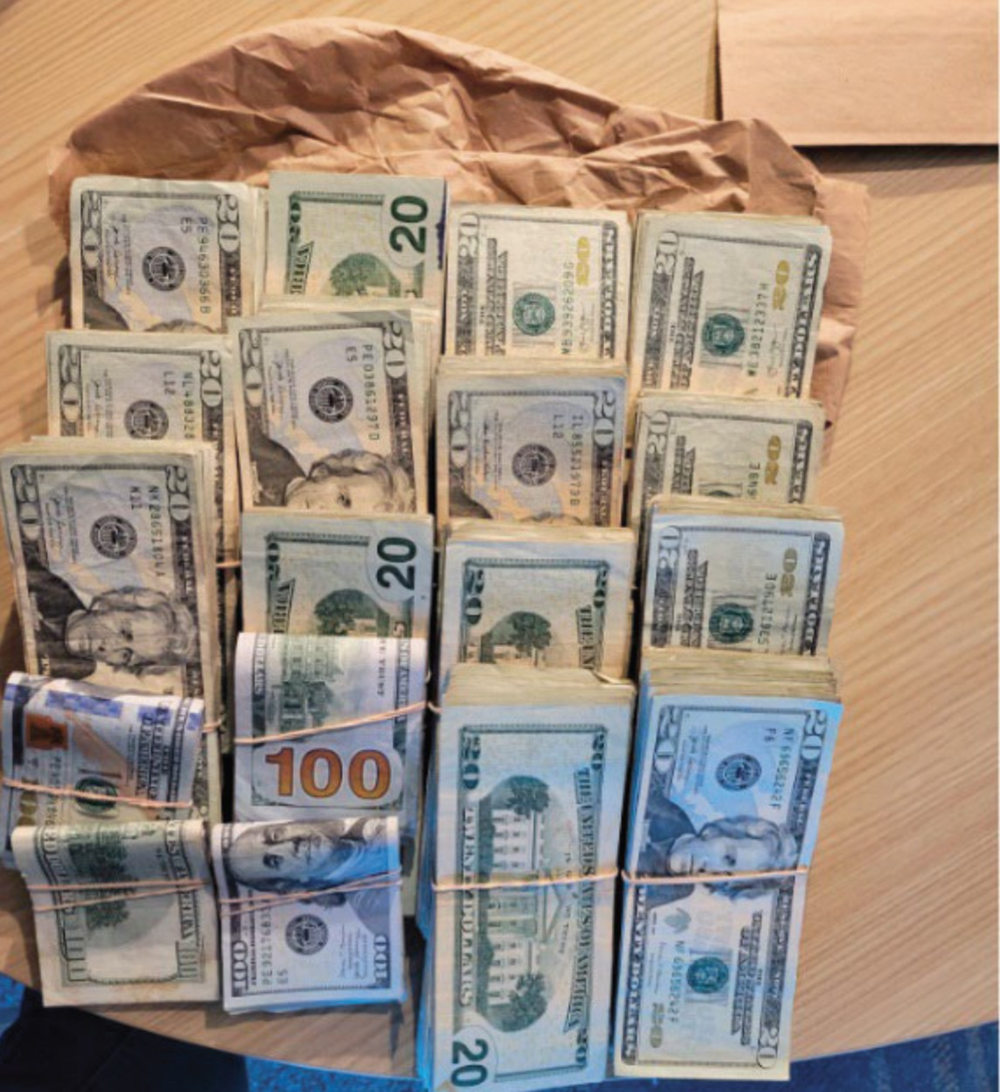 a stack of cash. 