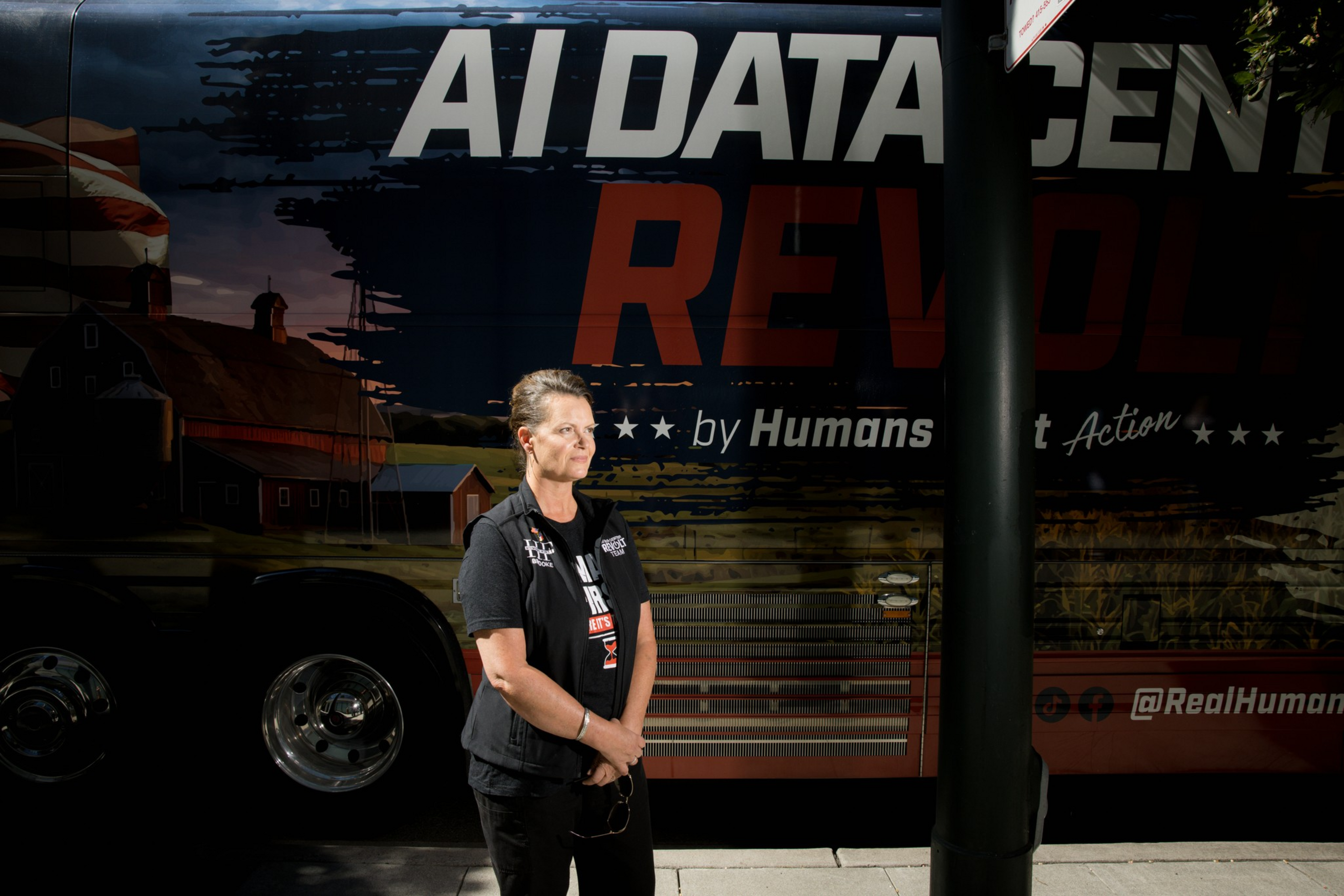 That flag-wrapped anti-AI bus in SF? A conservative group drove it here ...
