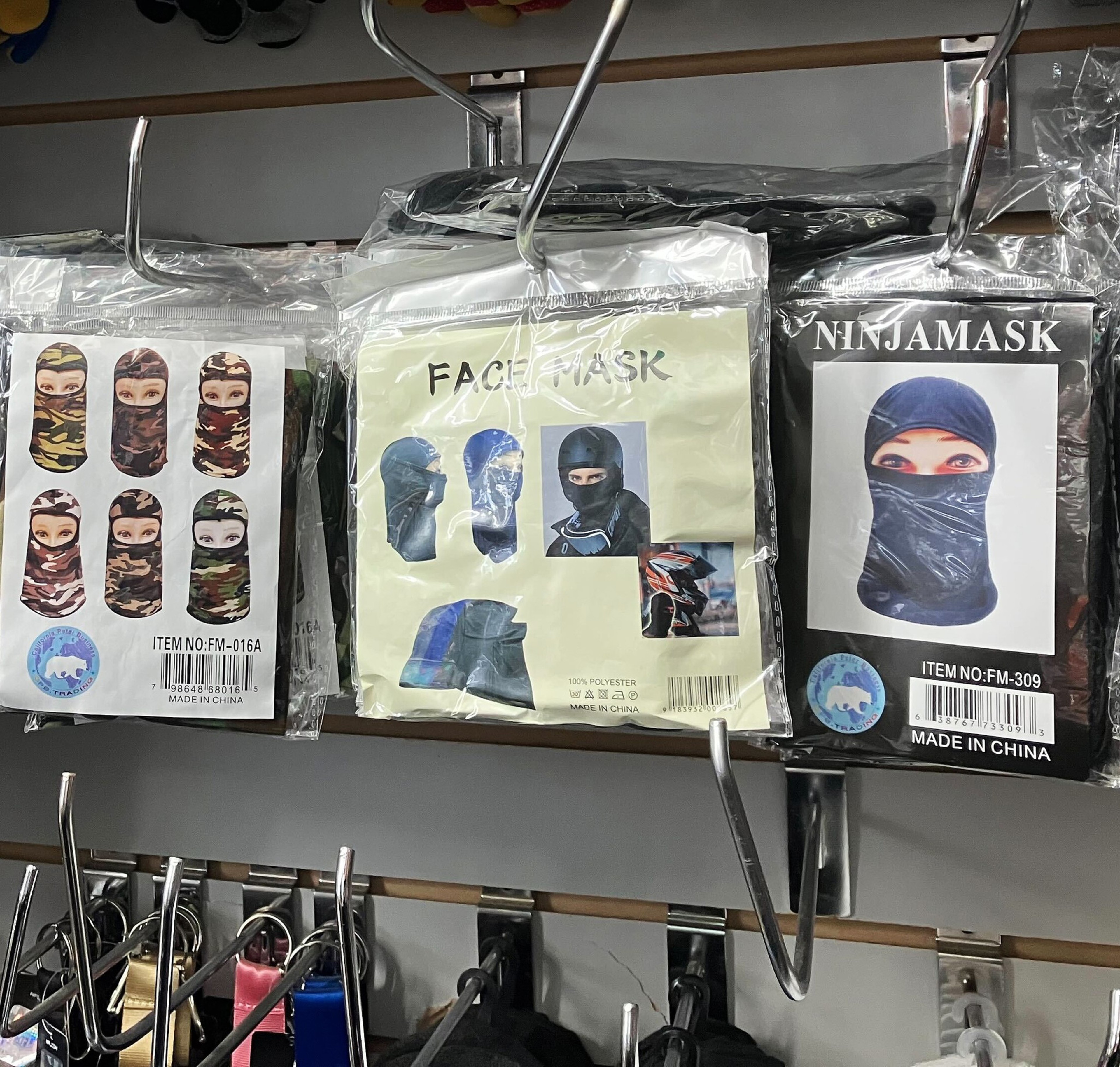 A number of shiesty masks on display inside of a Tenderloin neighborhood store. In recent years, the fashion has taken off and become a trendy accessory.