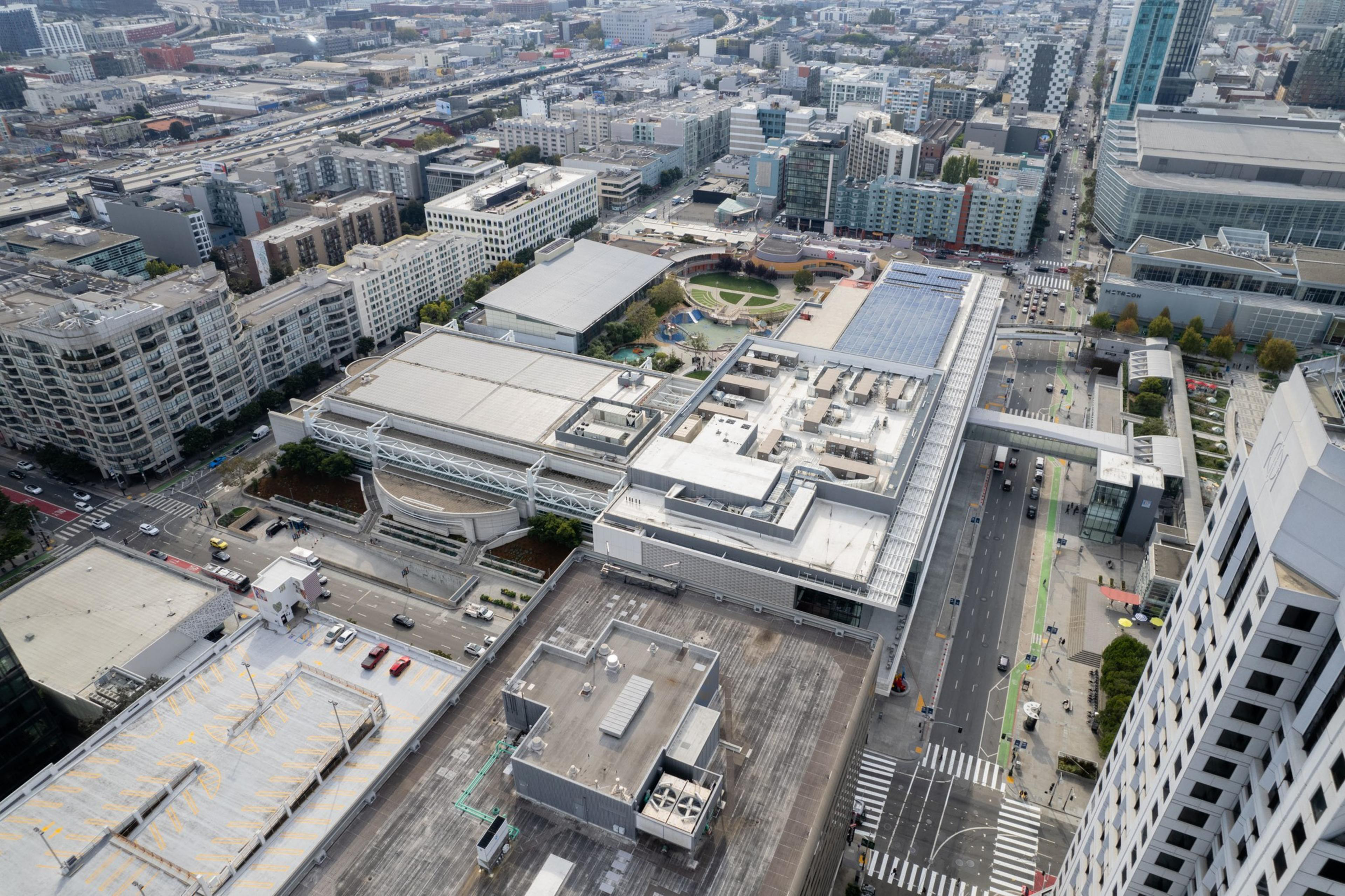 An aerial photo of Mascone center