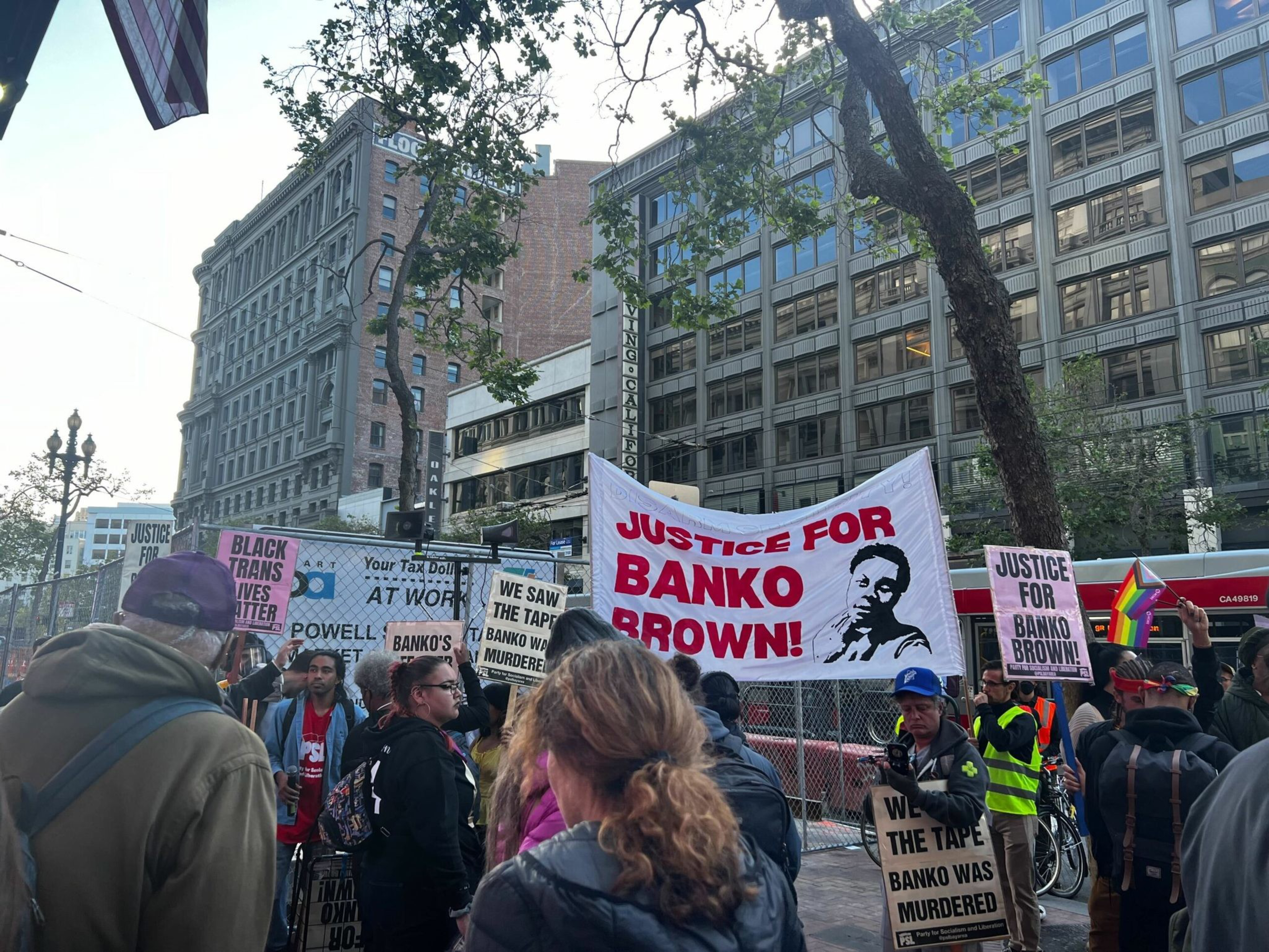 Dozens of protestors gather on Market Street in San Francisco