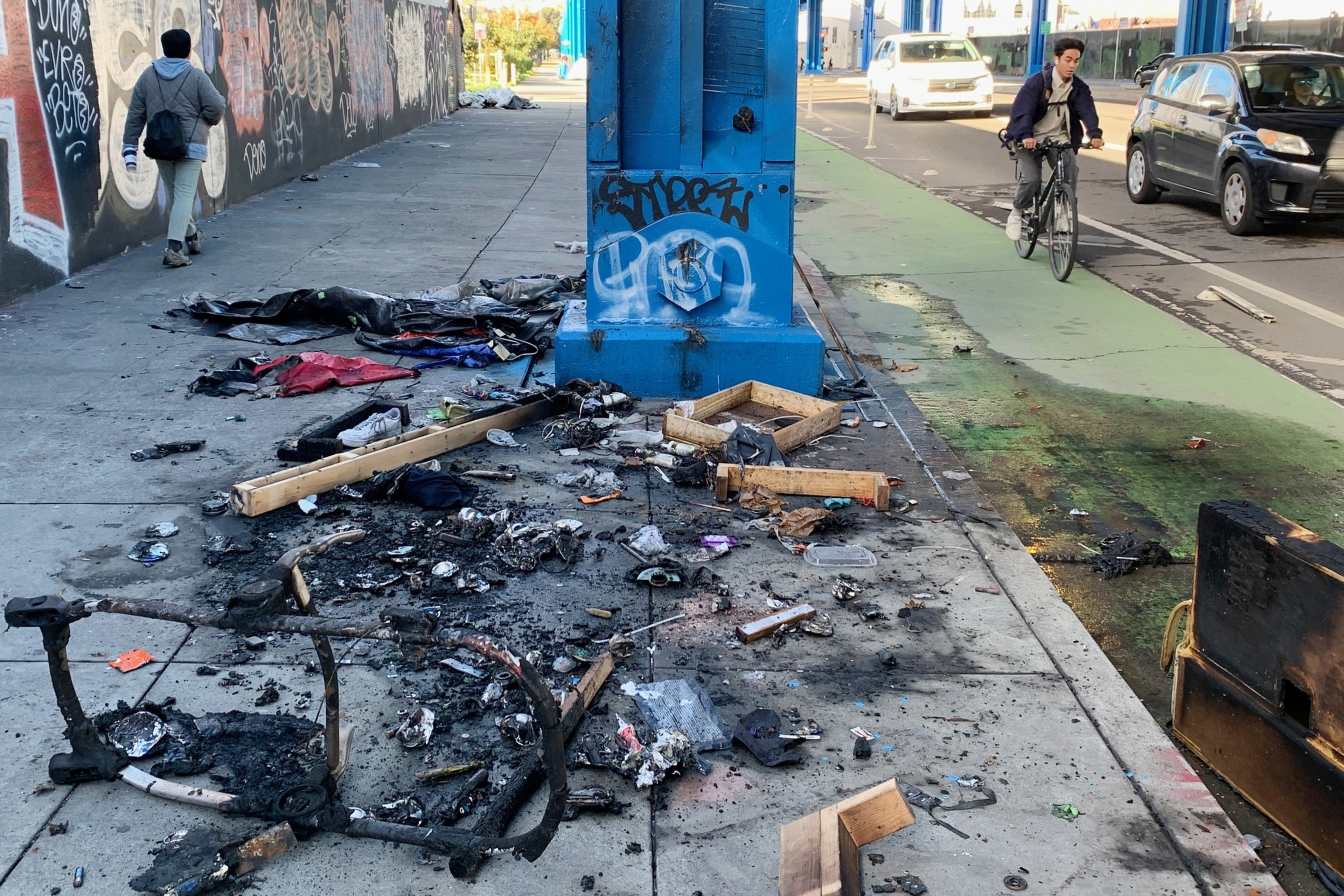 Objects that were burned on the street,