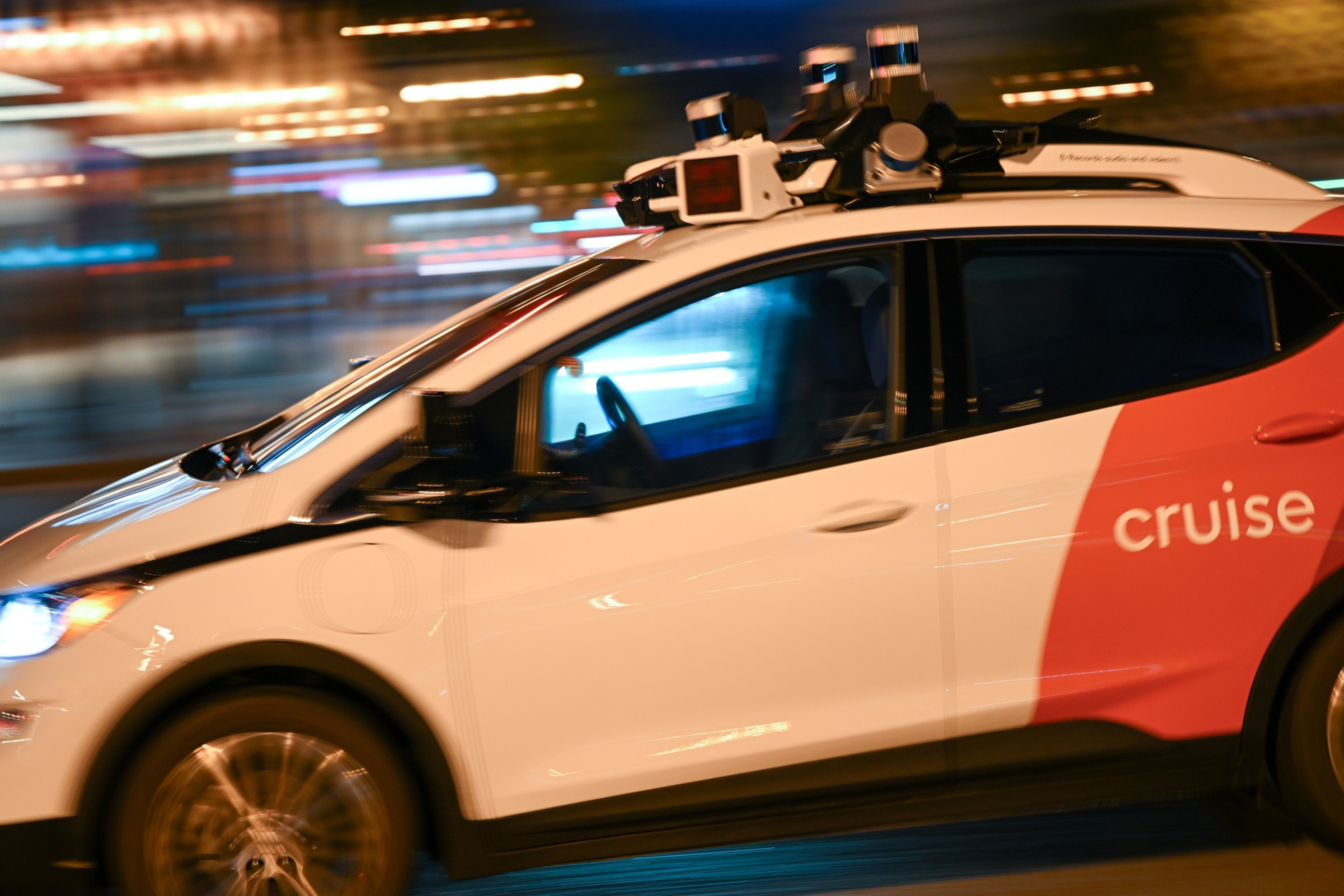 The exterior driver's side of a Cruise driverless vehicle.