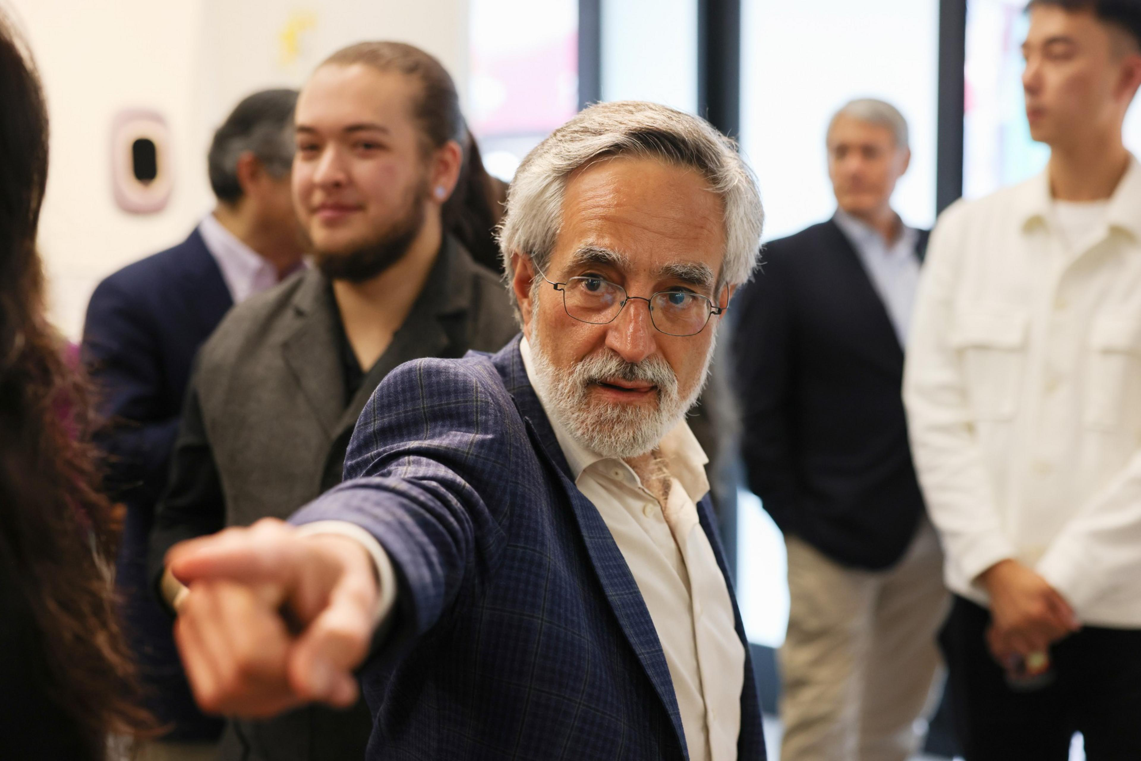 San Francisco Supervisor points at someone during the Chinatown Media & Arts Collaborative in San Francisco on Aug. 17, 2023.