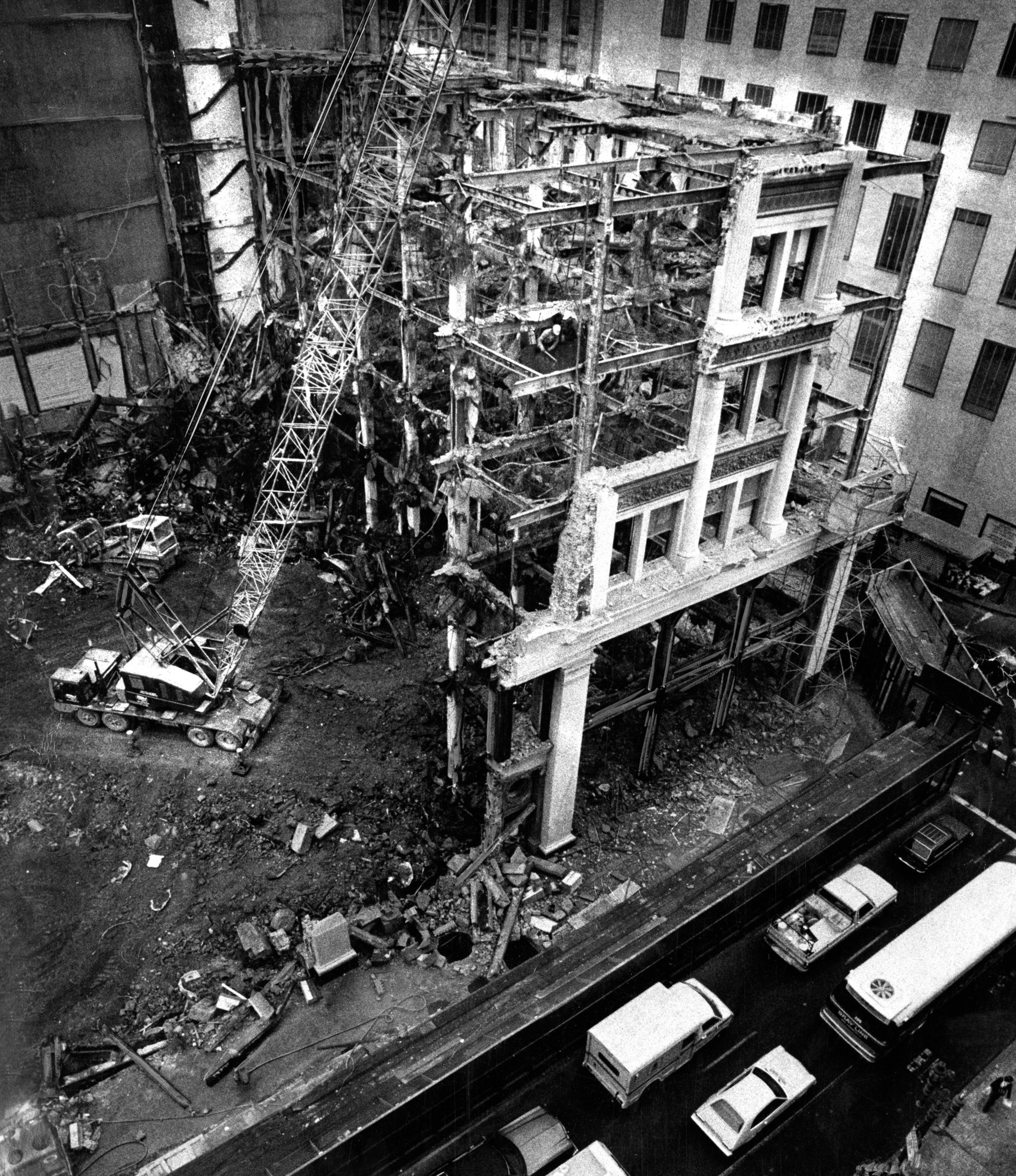 A building being destroyed.