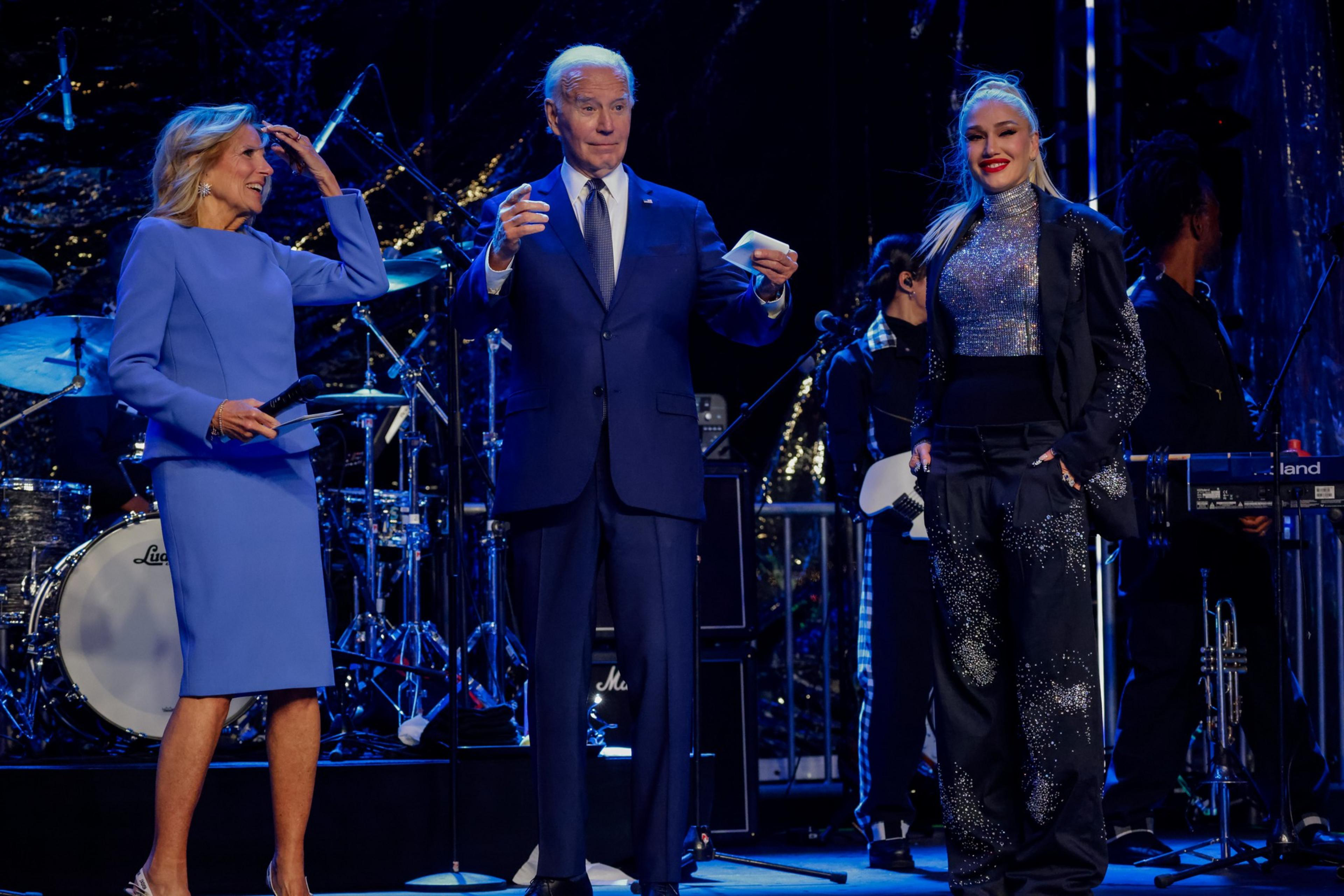 First Lady Jill Biden and President Joe Biden stand by Gwen Stefani.