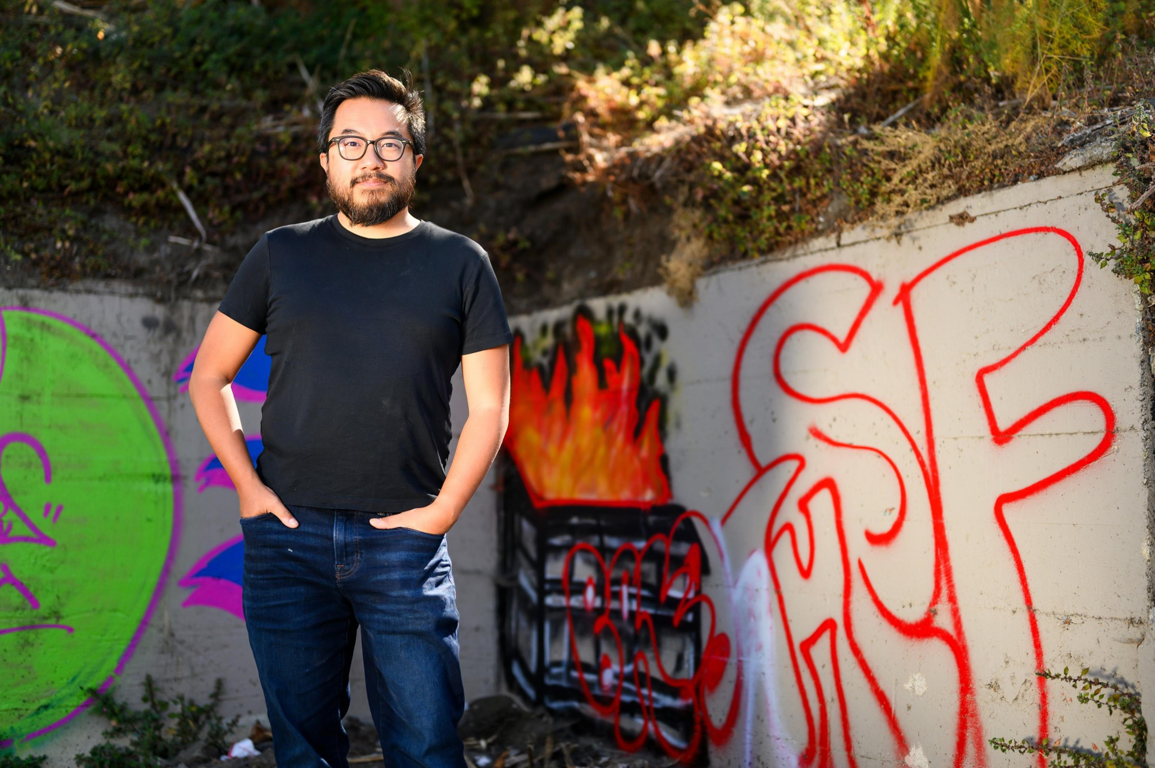 Tech entrepreneur and CEO of Y Combinator Garry Tan stands for a portrait near his offices in the Dogpatch neighborhood of San Francisco.