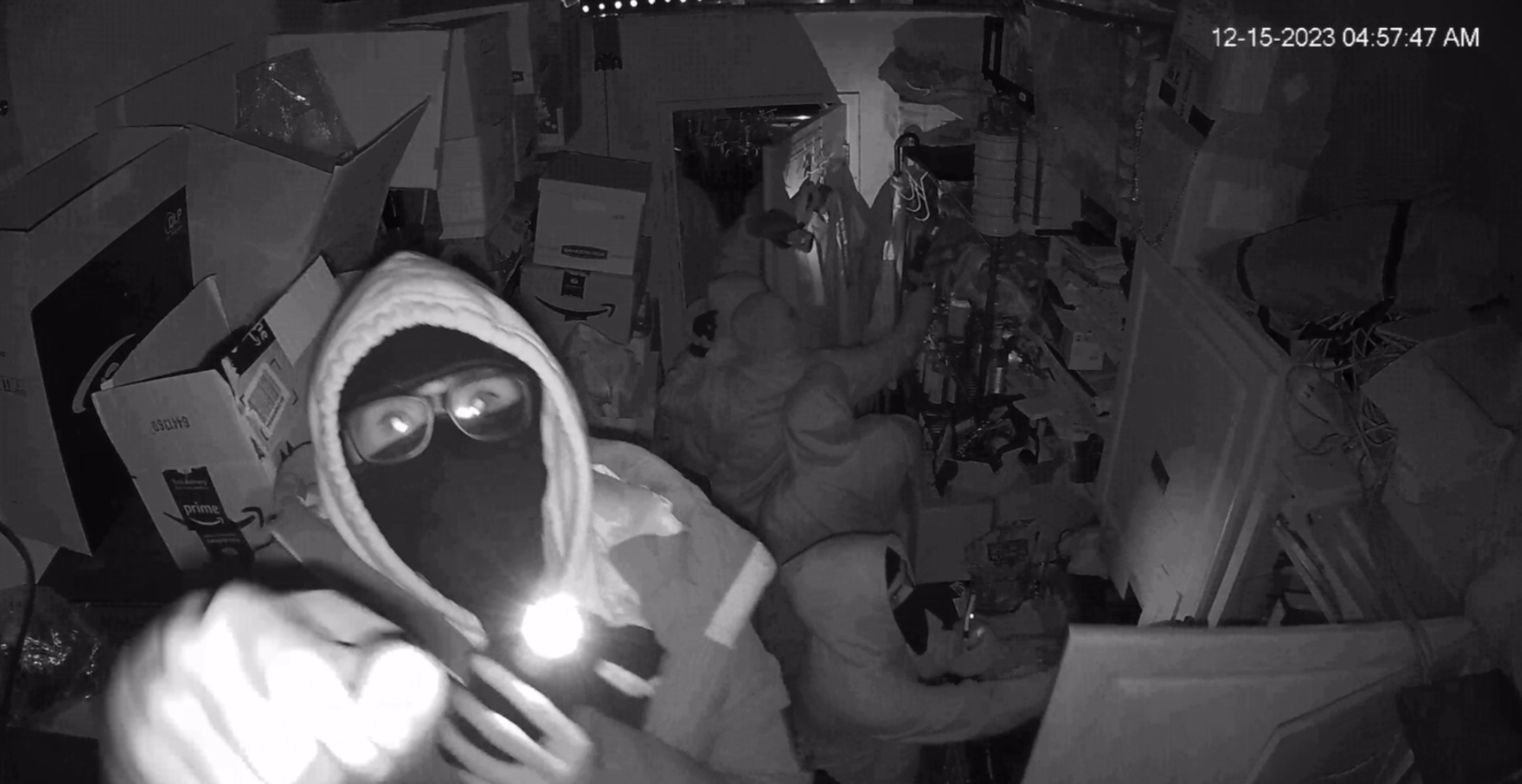 Thieves ransack a narrow office inside a restaurant.