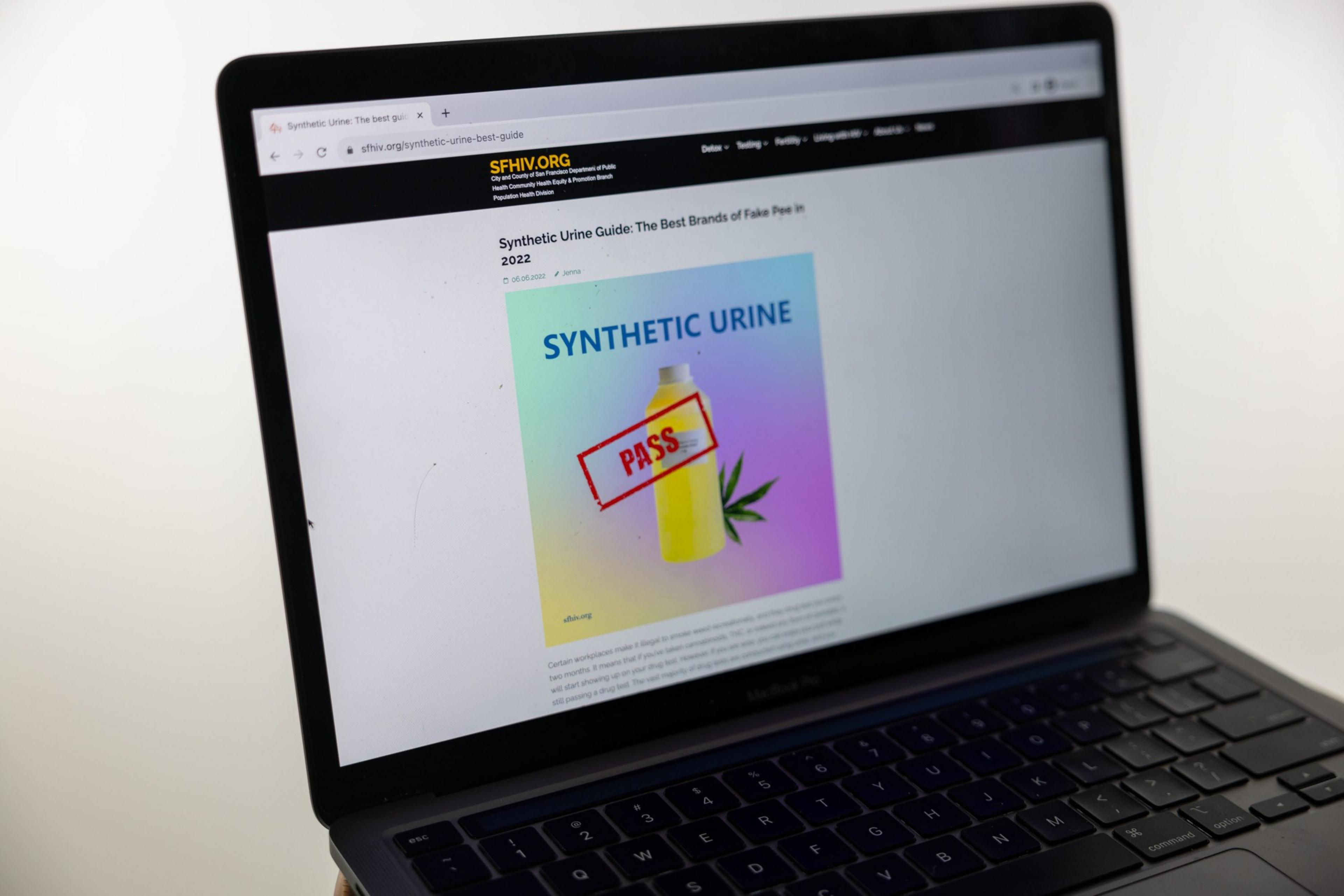 A website with products that sells items related to boost sperm production and evade cannabis drug tests.