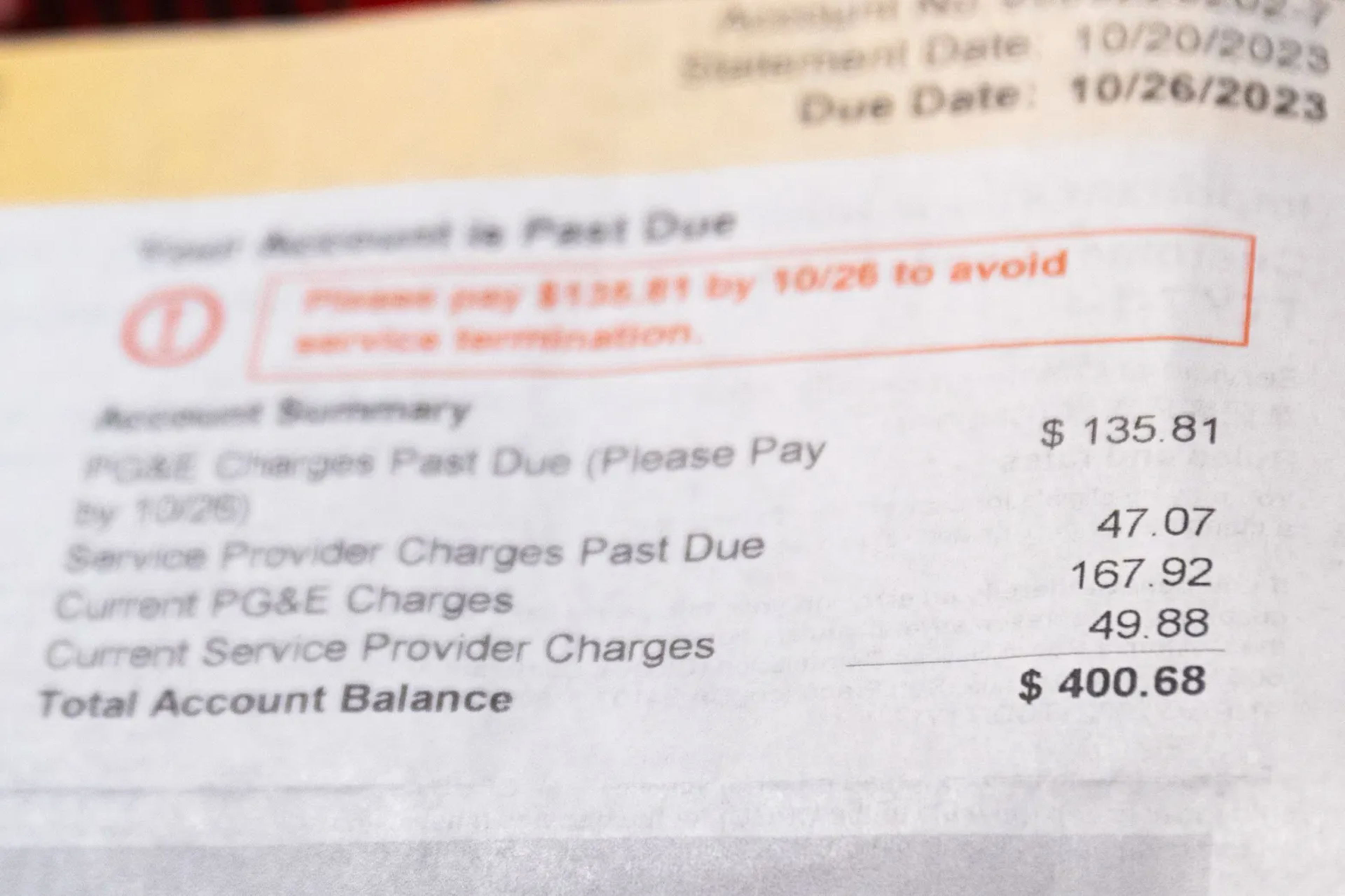 Photo of a PG&amp;E bill