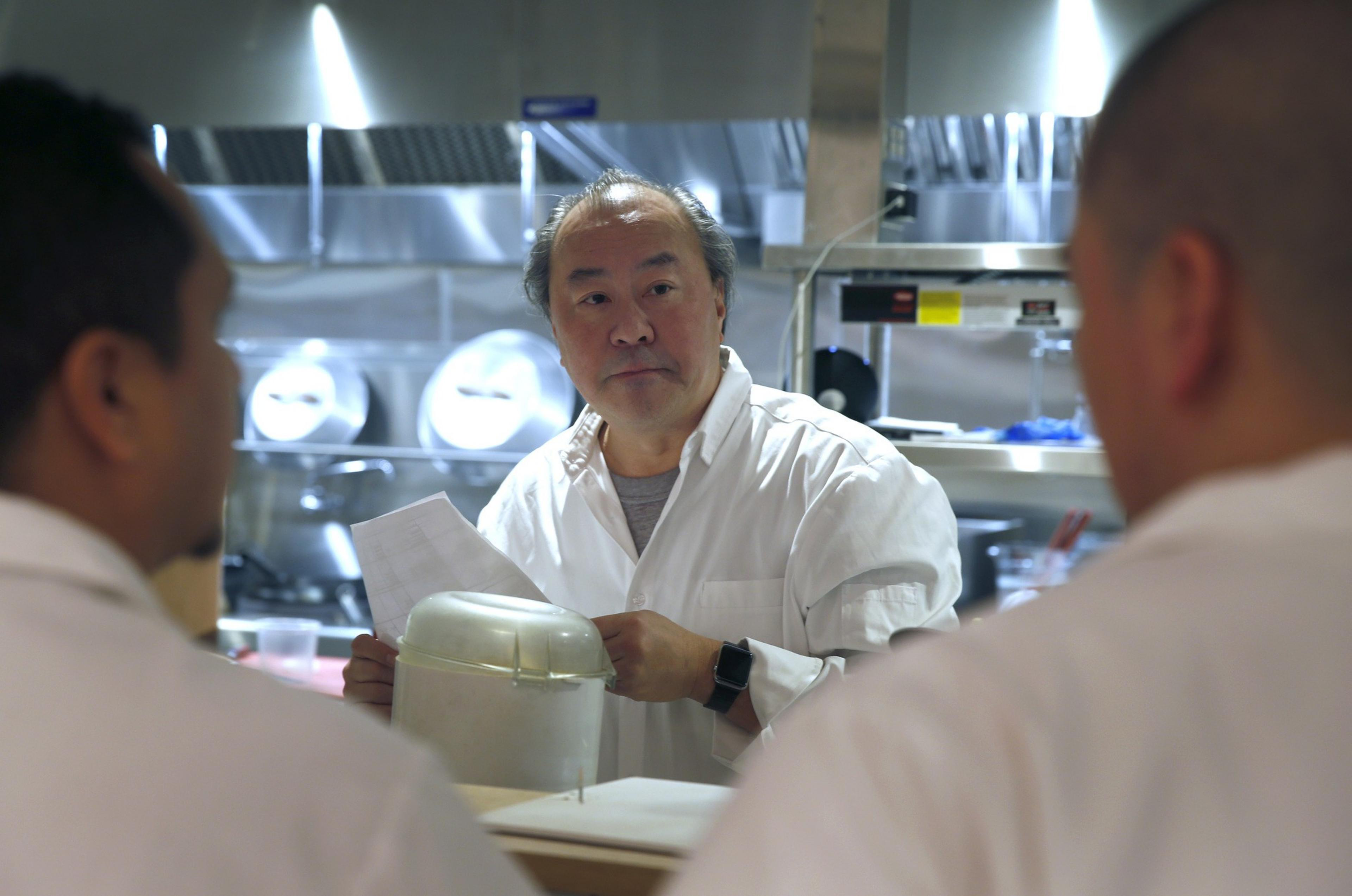Executive chef George Chen meets with his kitchen staff as the grand opening of China Live nears in San Francisco, Calif. on Monday, Feb. 20, 2017. Chen's ambitious project on Broadway Street includes a tea cafe, restaurants and retail space all under one roof.