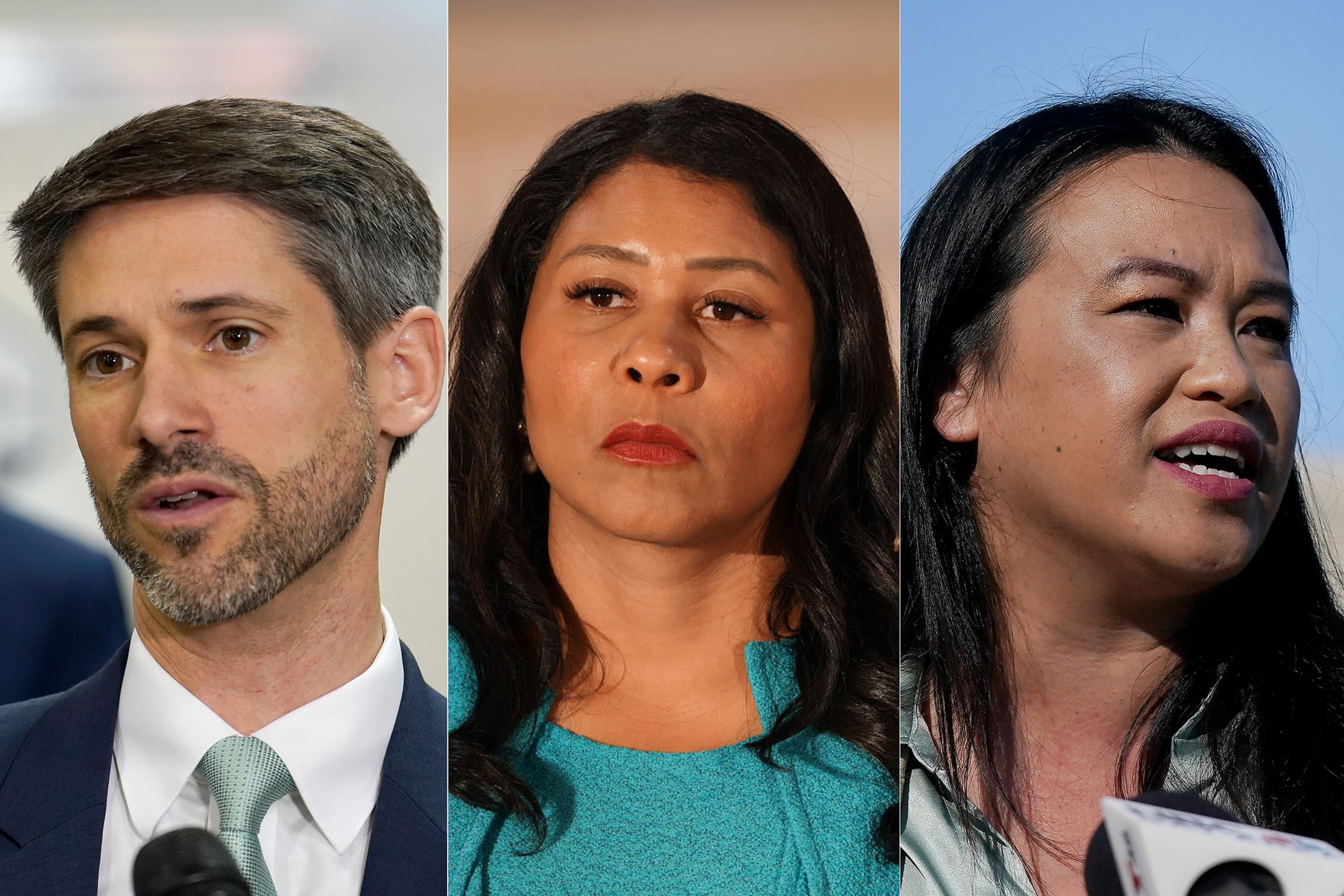 from left to right, mayors matt mahan, london breed and sheng thao