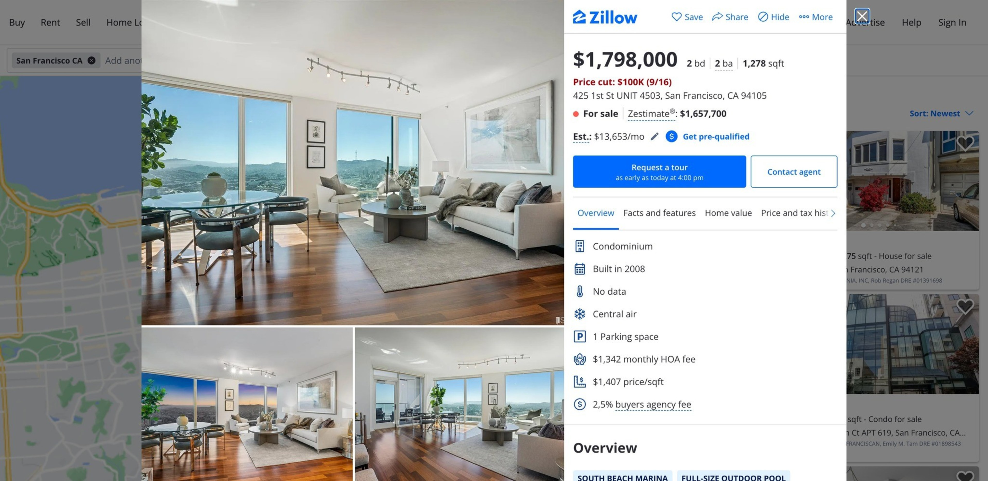 A screenshot Thursday shows a Zillow real-estate listing for a condominium in San Francisco's Rincon Hill neighborhood.