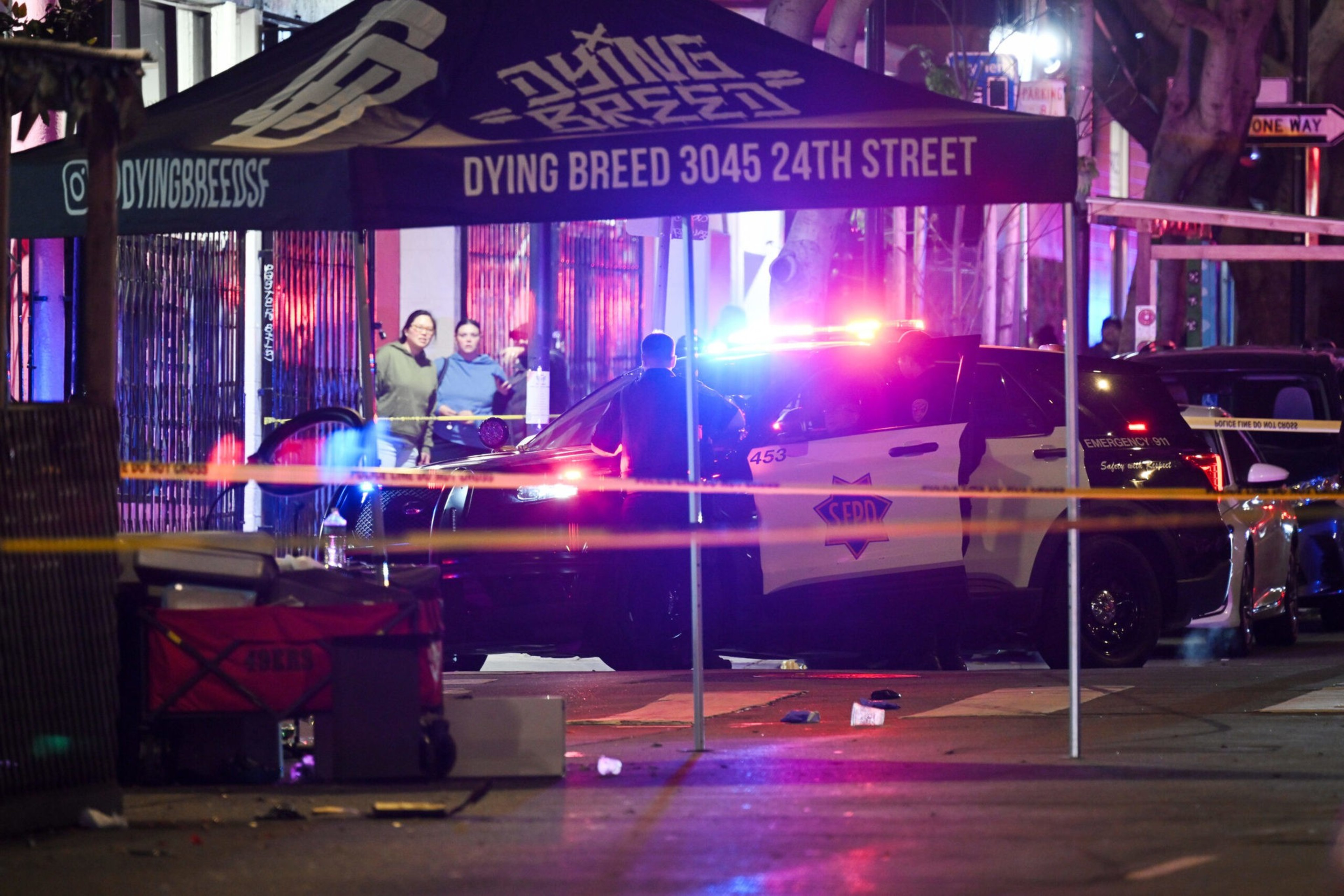 police car blocks street
