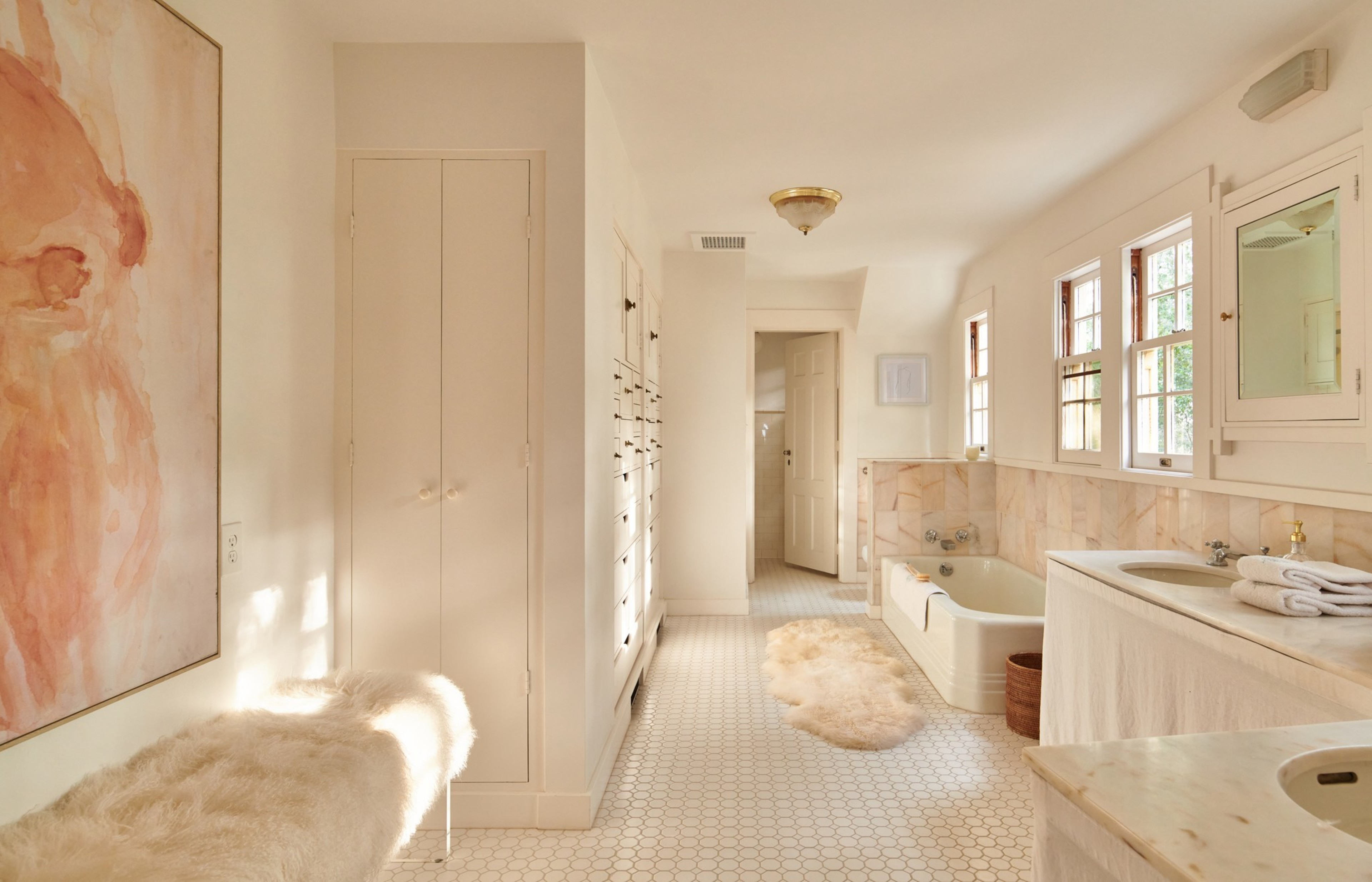 A bathroom inside a mansion. 