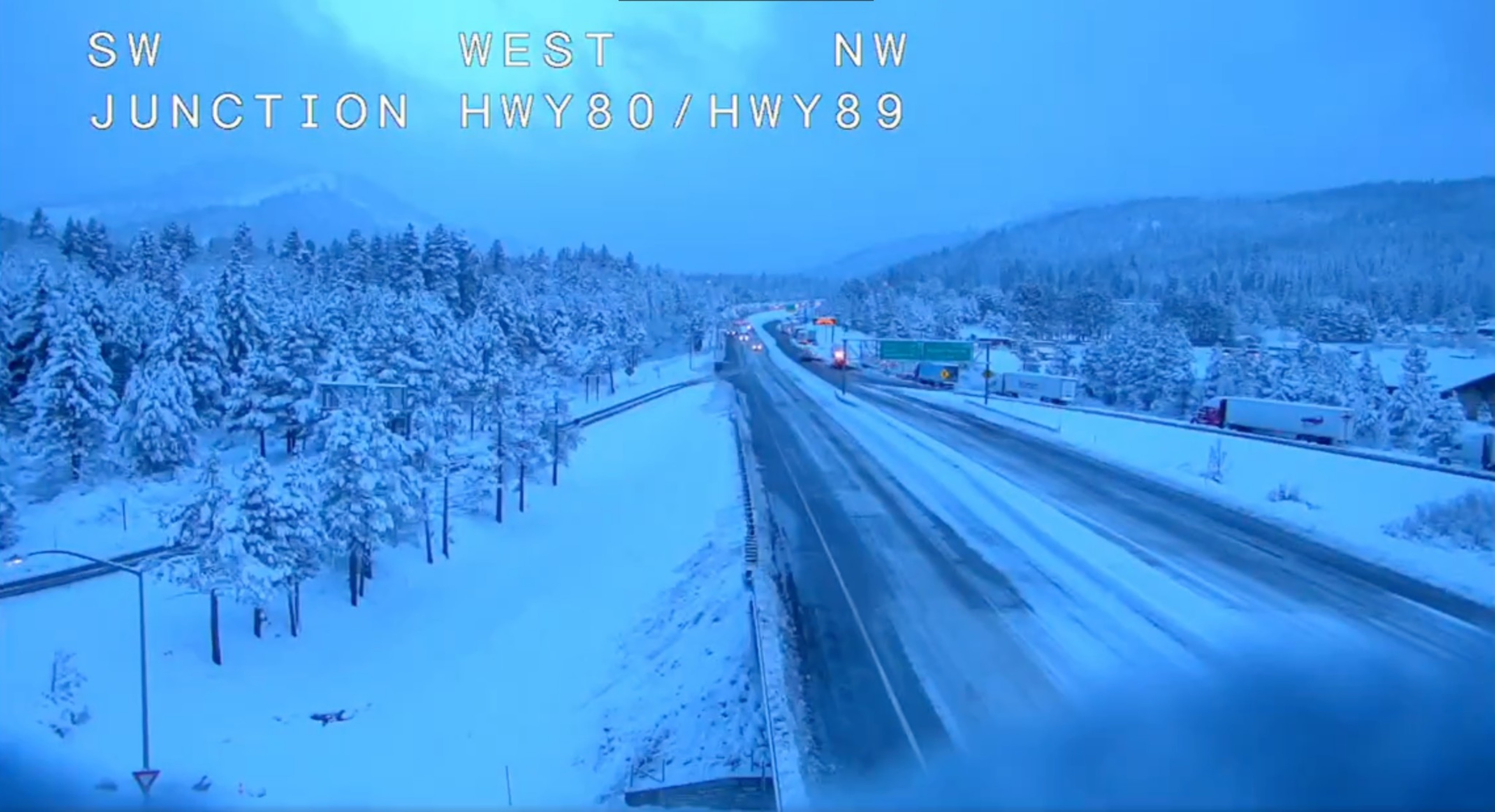 Roadways mostly clear of snow await vehicle traffic after a weekend storm in mountainous terrain