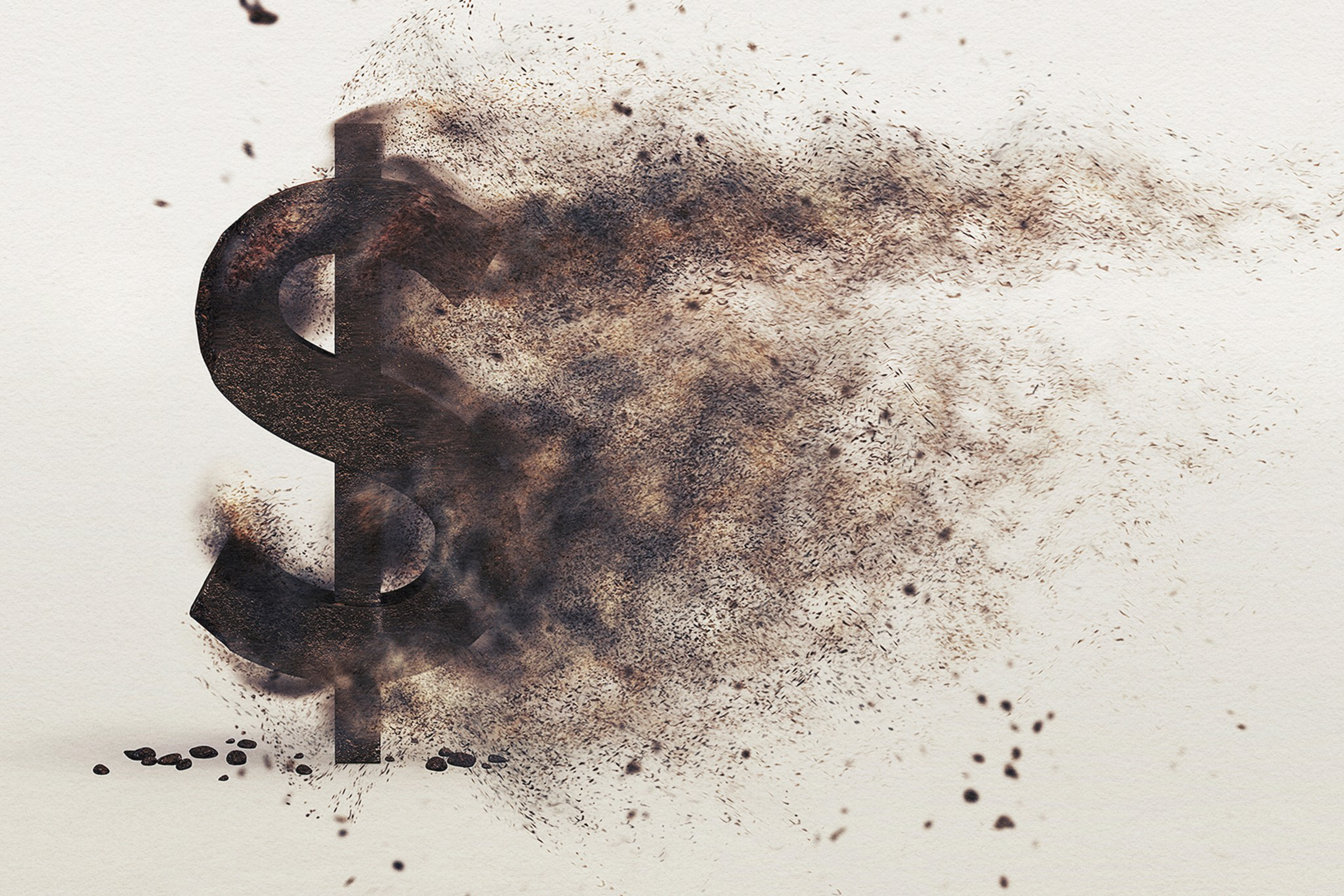 A photo illustration of a dollar sign up in flames