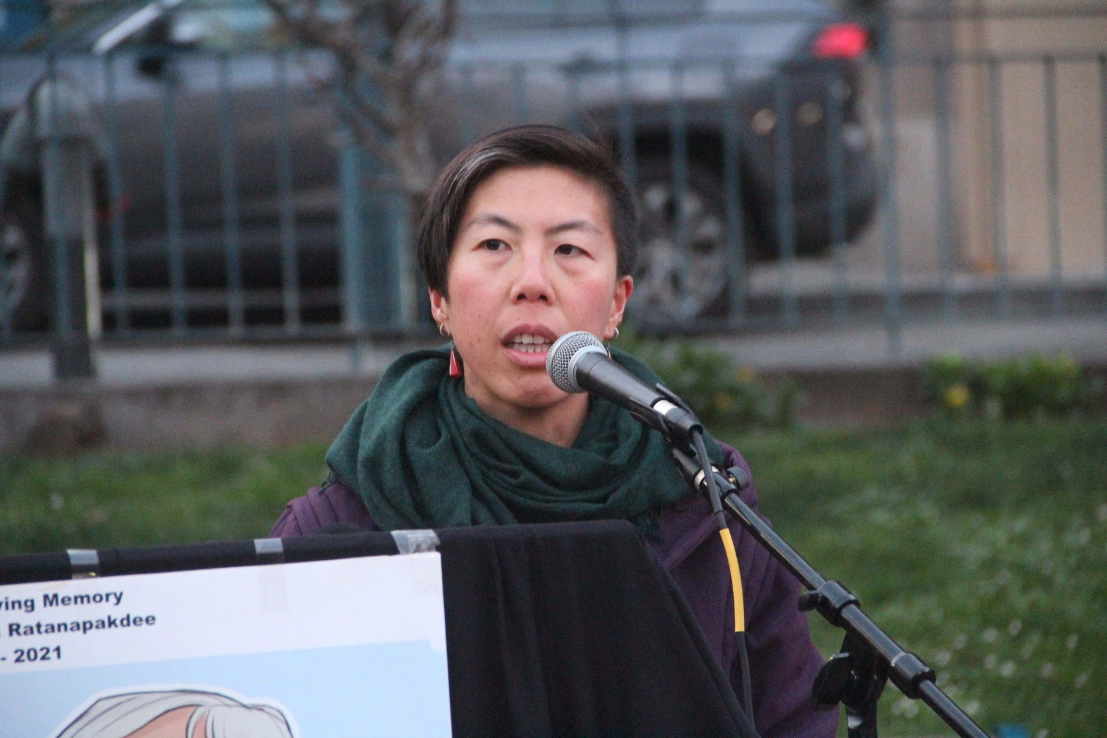Woman speaks at an event