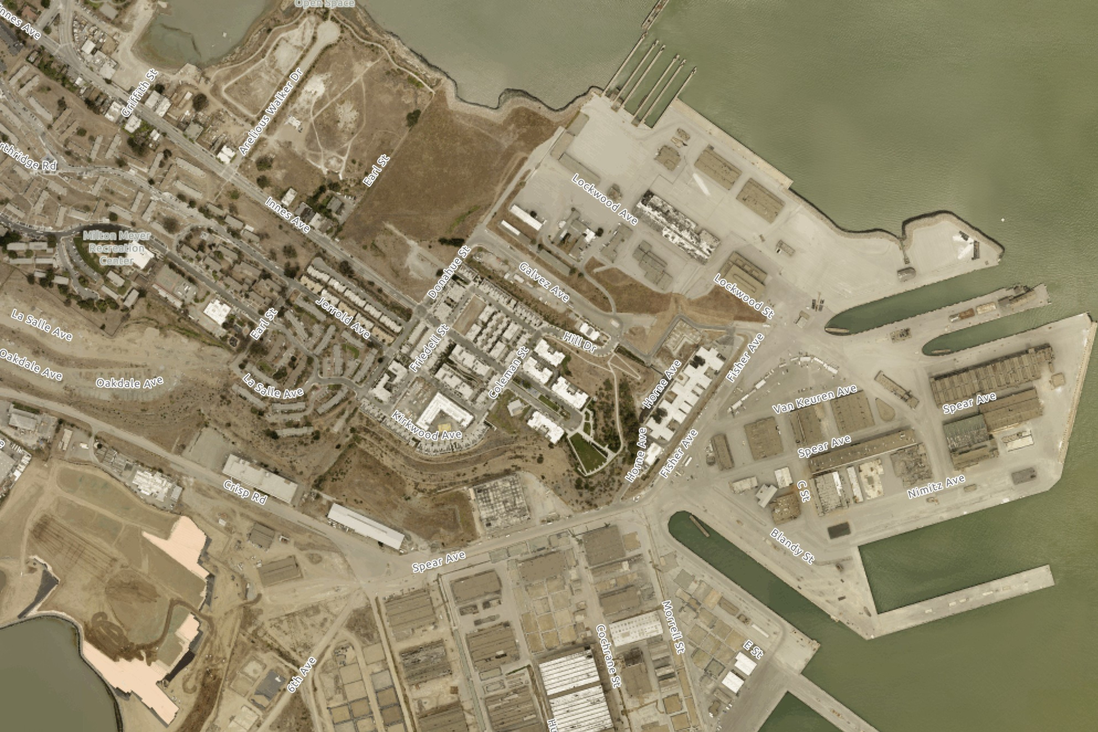 An aerial view of the Hunters Point between India Basin and South Basin in San Francisco in 2022.