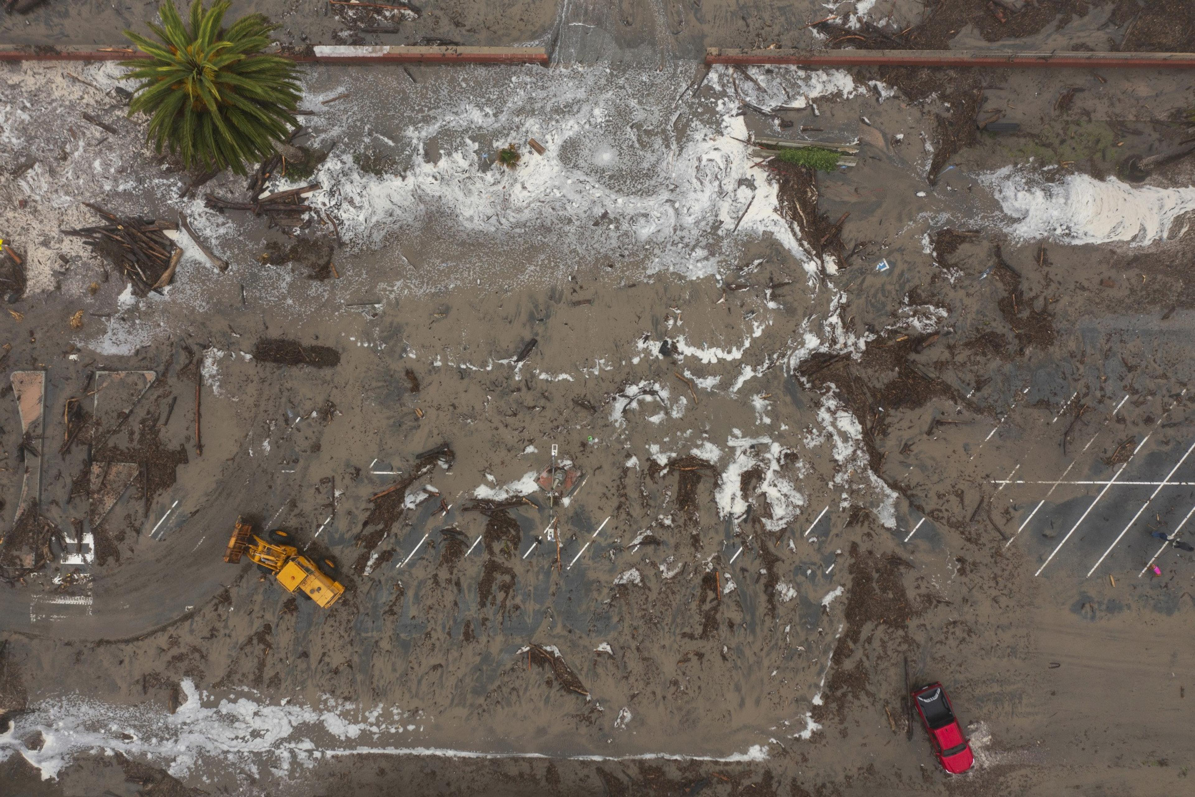 An aerial photo of fooding in Aptos.