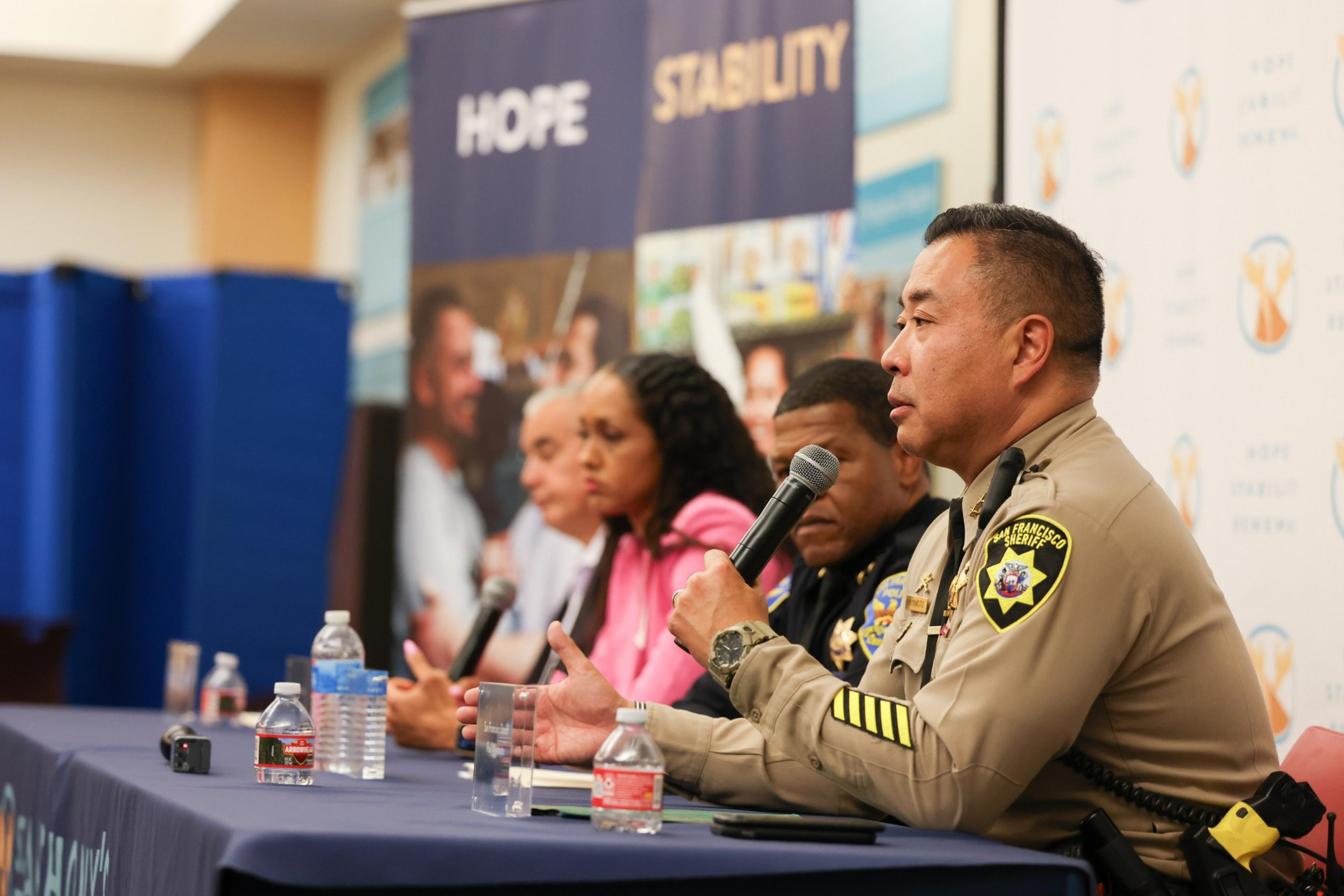  San Francisco Sheriff Paul Miyamoto speaks at a conference.