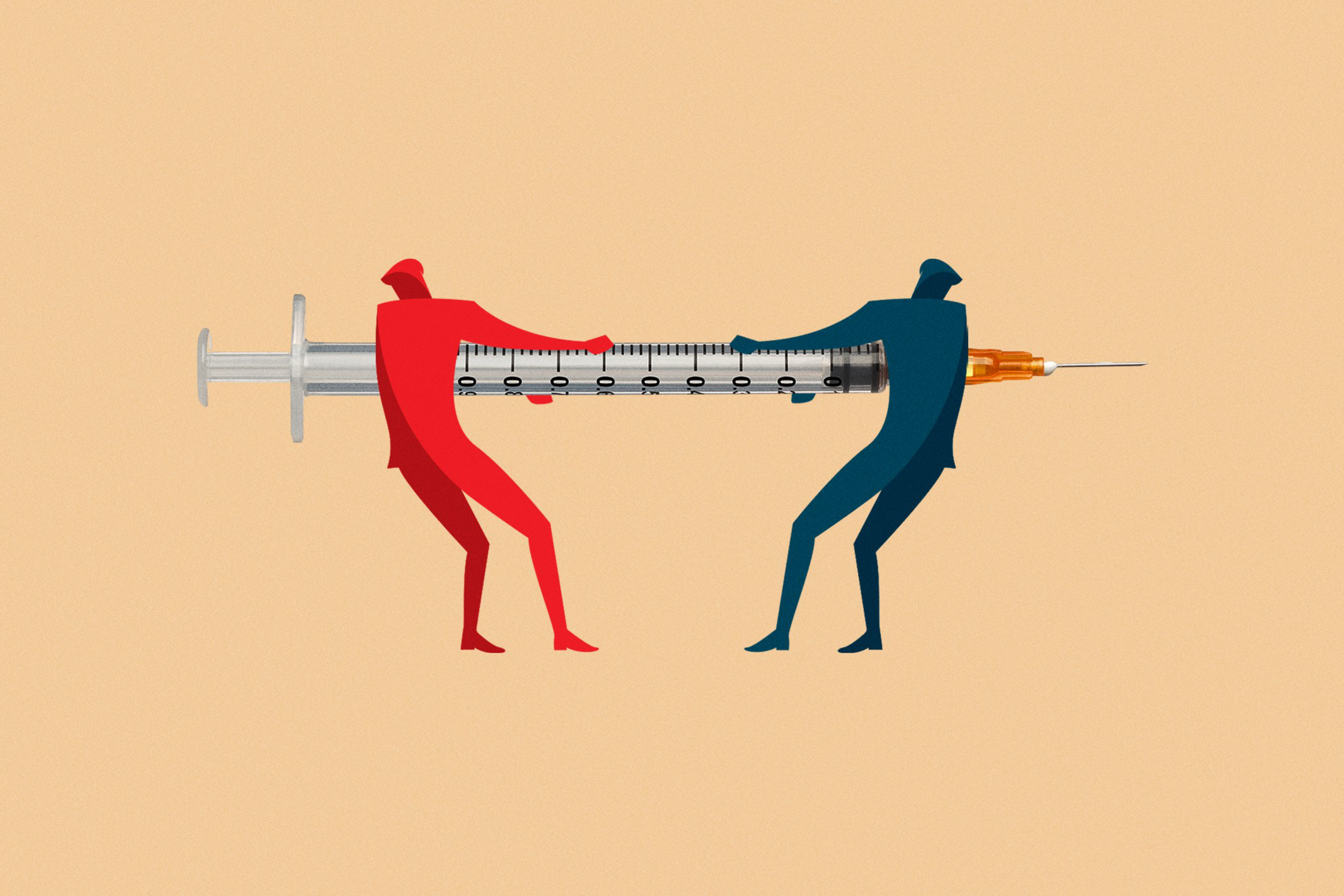 A photo illustration of 2 figures playing tug o war