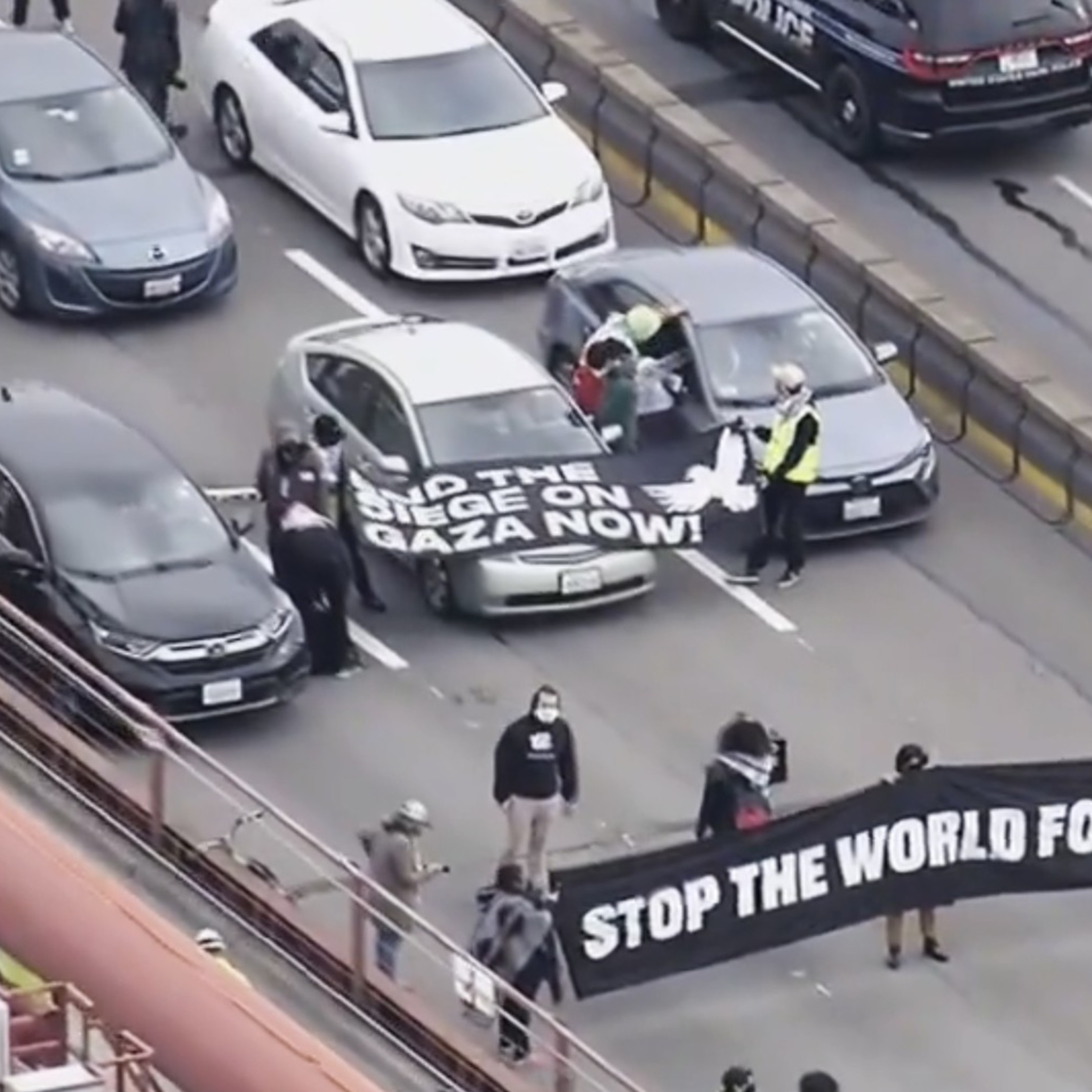 Both directions of the Golden Gate Bridge have been shut down due to a Pro-Palestinian protest on Monday, April 15, 2024. Demonstrators have blocked the southbound direction of Highway 101. This is the second protest causing major back-ups on Bay Area roadways, the demonstration has blocked northbound I-880 in Oakland.