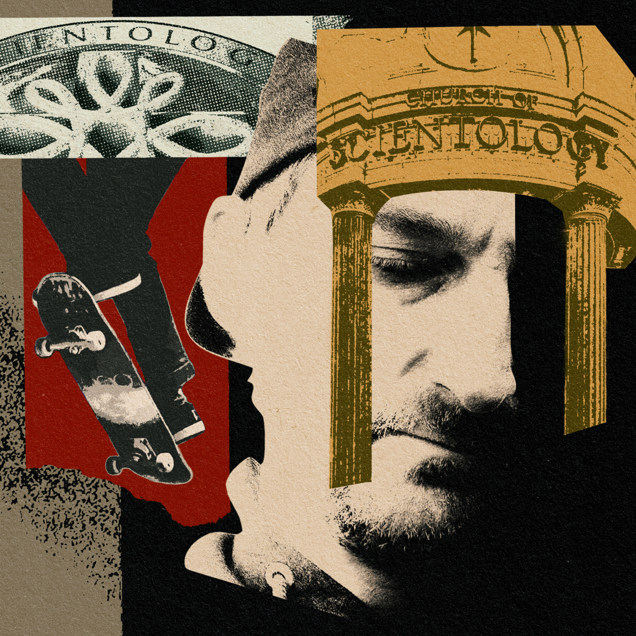 Collage of Aaron Kyro and the SF Center of Scientology